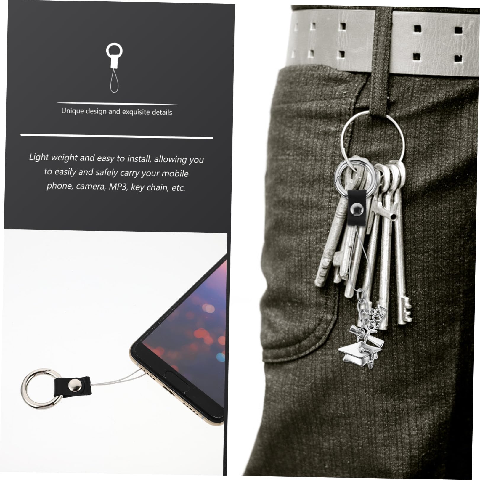 Zerodeko Cinturino Polso Telefono con Anello Pratico Nero Tracolla Leggera per Cellulare Fotocamera e Chiavi Facile da Usare Adatto Ufficio Scuola e Viaggi