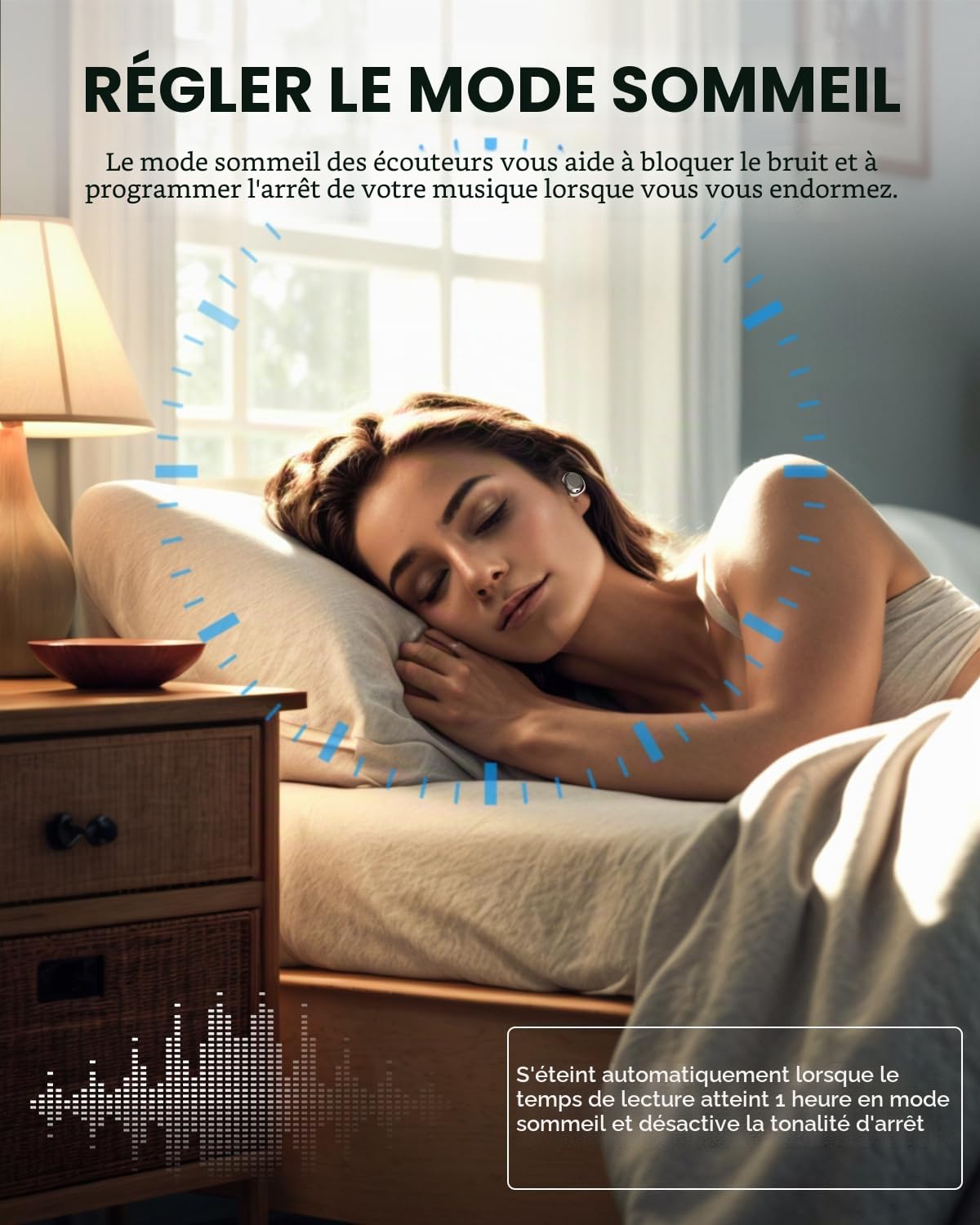 ANSTEN Casque de sommeil Bluetooth 5.4 - Écouteurs intra-auriculaires à réduction du bruit - Pour dormir sur le côté - 48 heures d'autonomie de la batterie - Écouteurs sans fil pour le sommeil