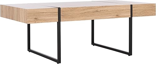Miniatura 4 de SAFAVIEH Home Collection - Mesa de centro rectangular moderna Tristan con parte superior de madera natural y base de metal negro, mesa de sala de