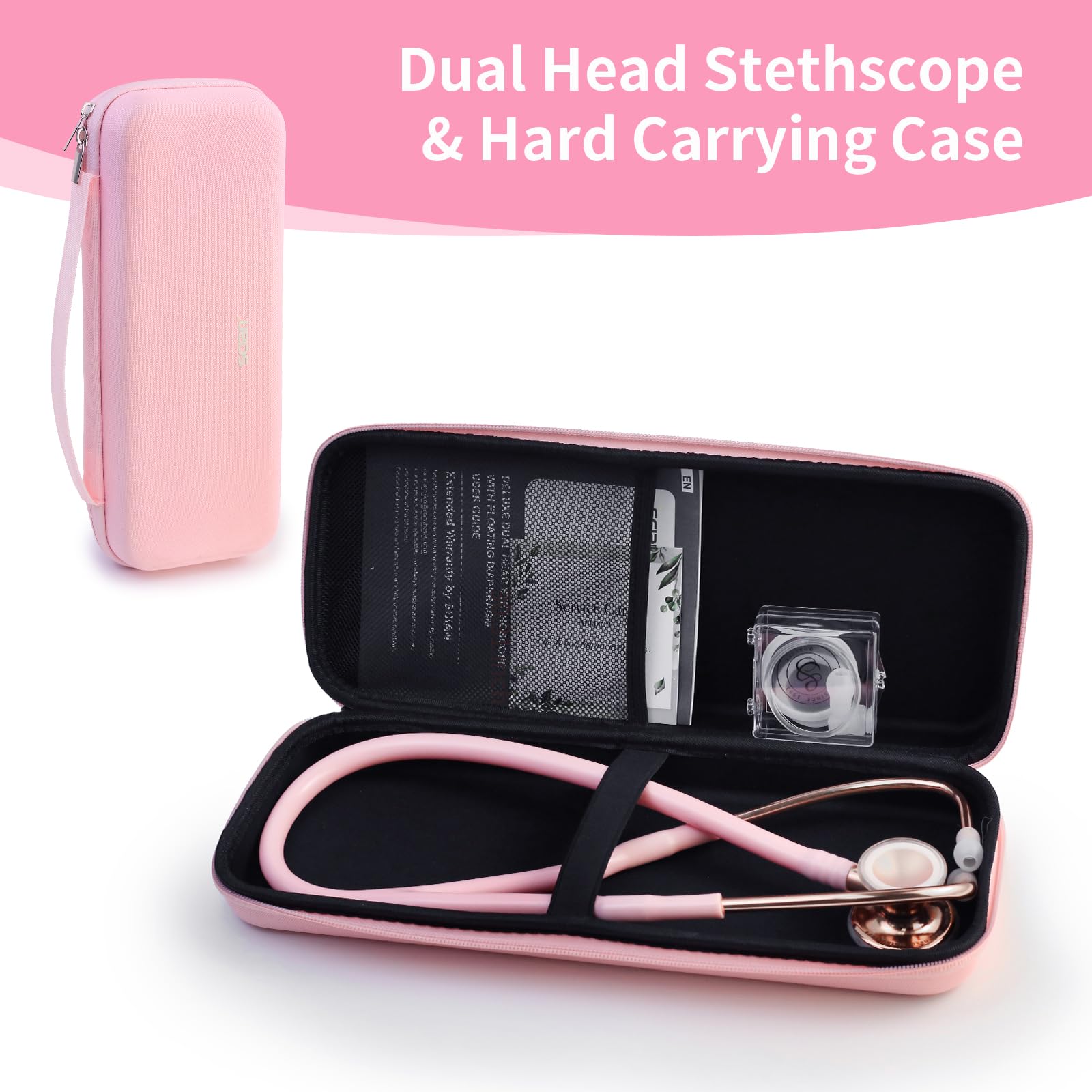 SCIAN Estetoscopio cardiológico con diafragmas sintonizables de doble cara, estetoscopio profesional con estuche de transporte para médicos, enfermeras, estudiantes de medicina, clínica, rosa
