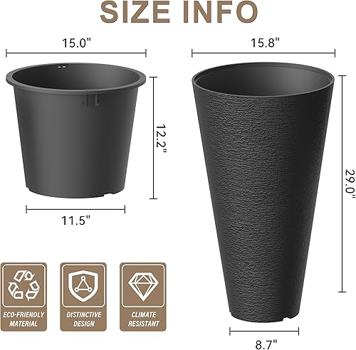 Miniatura 2 de Kante Juego de 2 macetas redondas altas y decorativas grandes de 29 pulgadas de alto para exteriores, interiores, jardín, patio, porche delantero