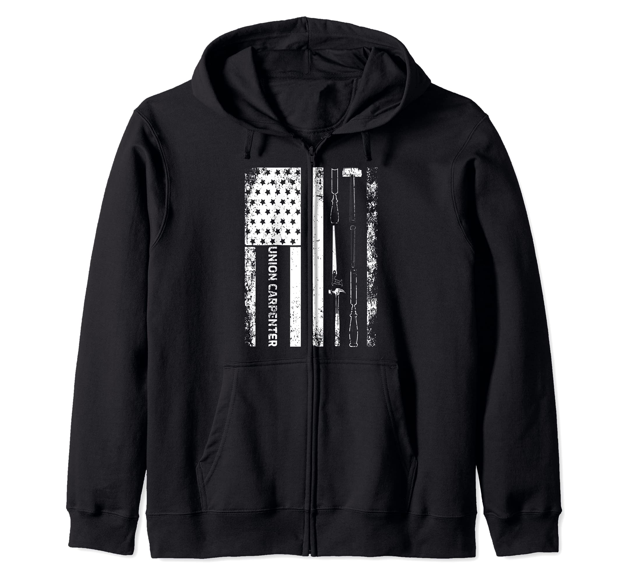 Vintage USA American Flag Union Carpenter Zip Hoodie, Black