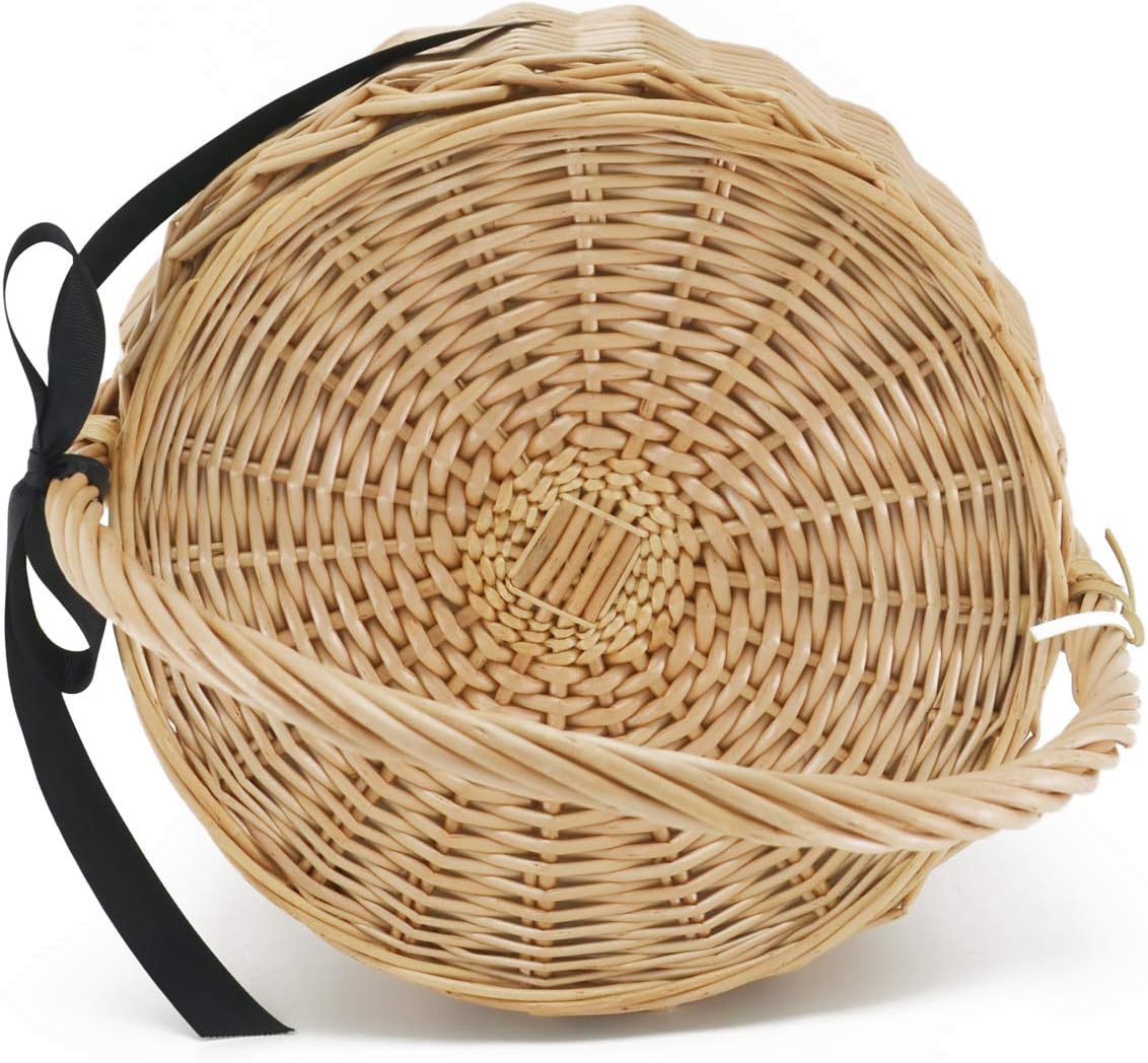 Miuco Womens Wicker Basket Bag Handmade Straw Rattan Bamboo Bag With Lid Handbag - Image 5
