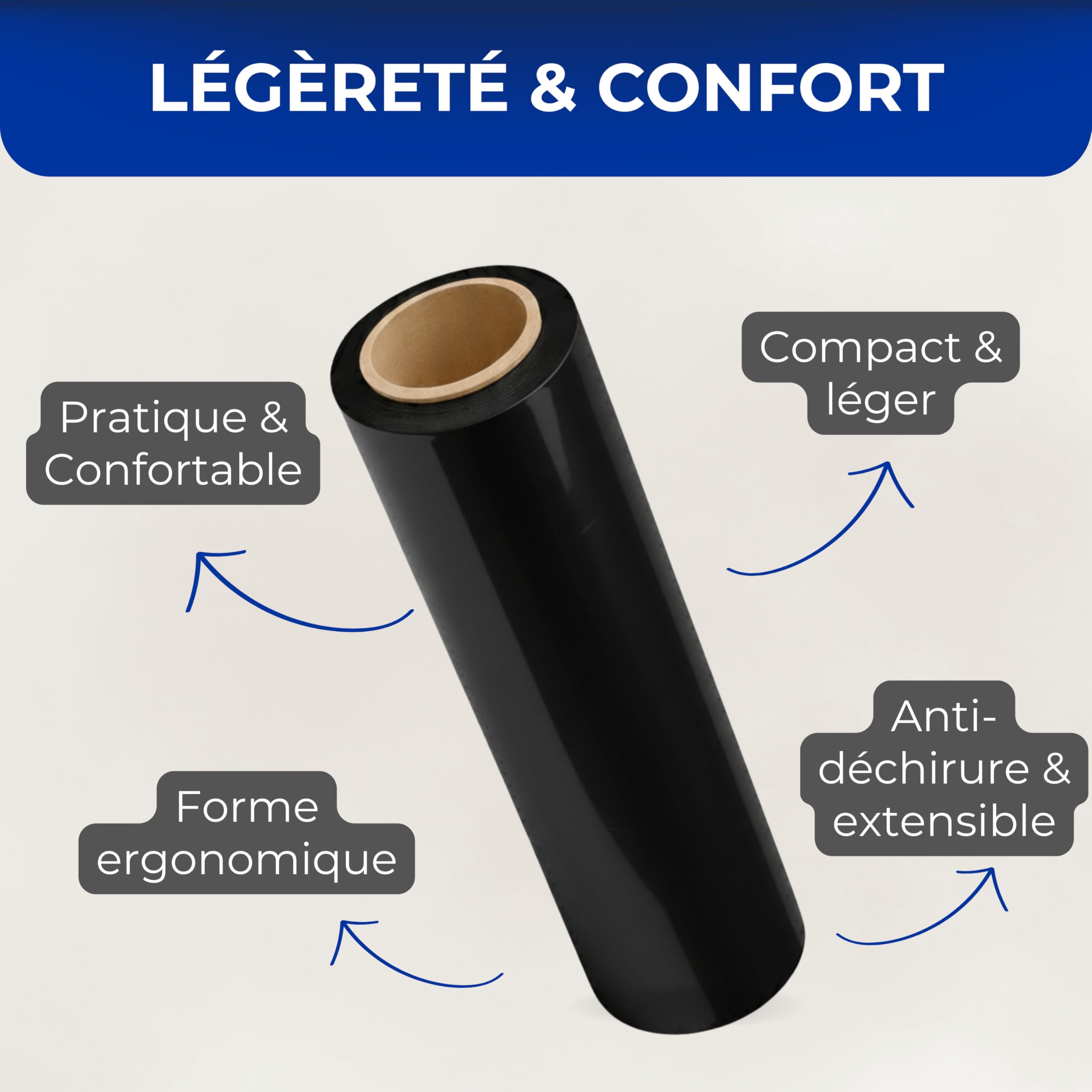 Film étirable Noir 25 cm 3 rouleaux opaque 300 g mandrin Ø38 mm