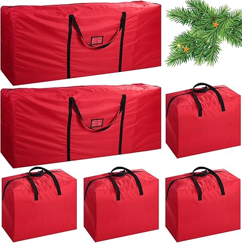 Abbylike Juego de 6 bolsas de almacenamiento de Navidad, 2 piezas de hasta 9 pies, contenedor de árbol de Navidad artificial para árbol de Navidad,