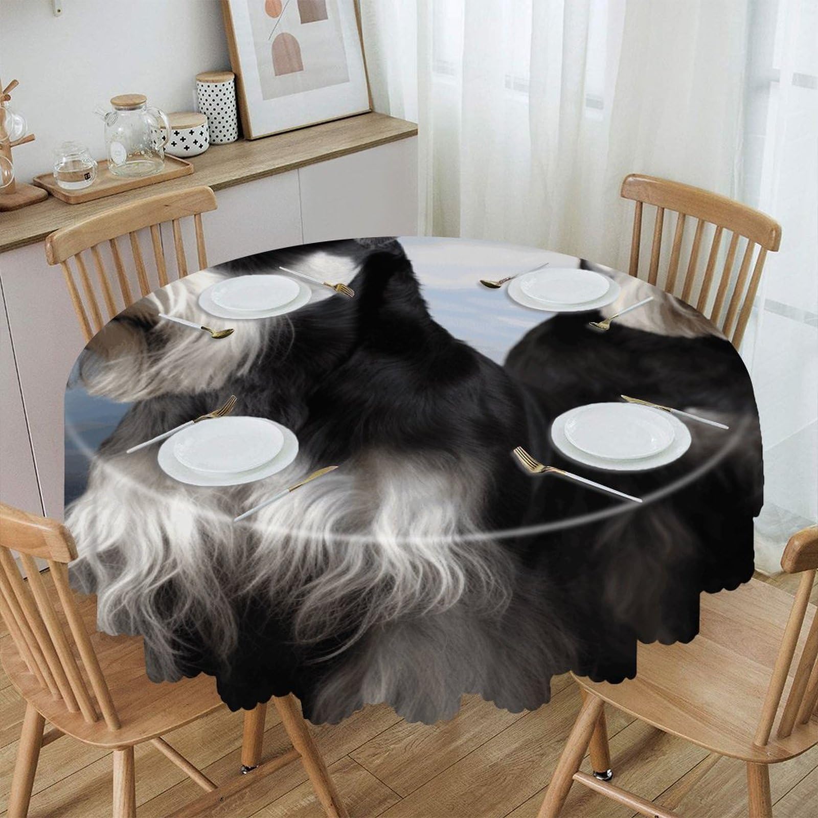 VstaDank 60 Inch Round Animal Schnauzer Dog Tablecloth Polyester Waterproof Wrinkle Free Table Cloth Spillproof Washable Table Cover Colorful Tablecover Decor for Home Kitchen Dining Party