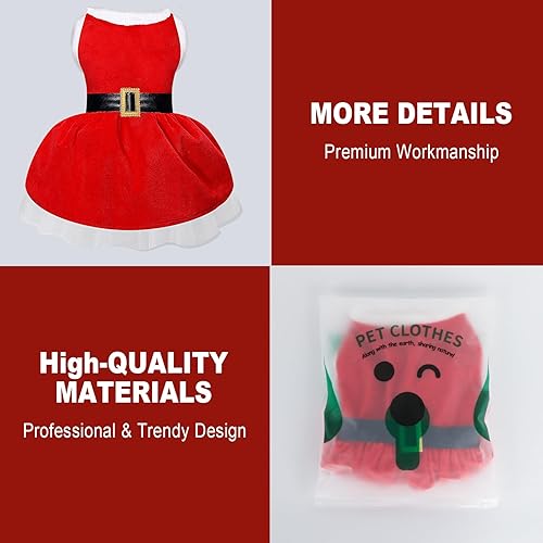 Miniatura 6 de Vestido de Navidad para perro, disfraz de Papá Noel Vestidos de cachorro para niña, ropa de Navidad para perritos, faldas de fiesta con cinturón,