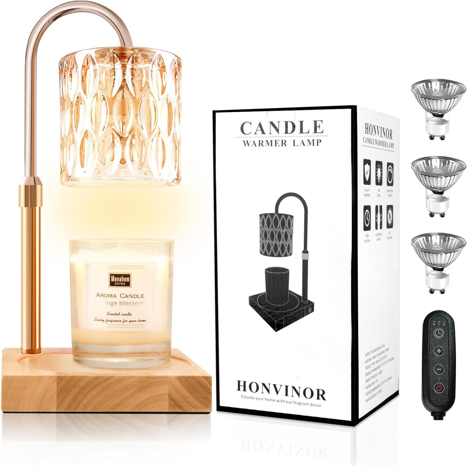 Candle Warmer Lamp, Candle Warmer Light with Timer & Dimmer, Candle Warmer Lamp Adjustable Height, Compatible with Jar Scented Candles, Candle Warming Lamp with 3 Bulbs for Home Decor