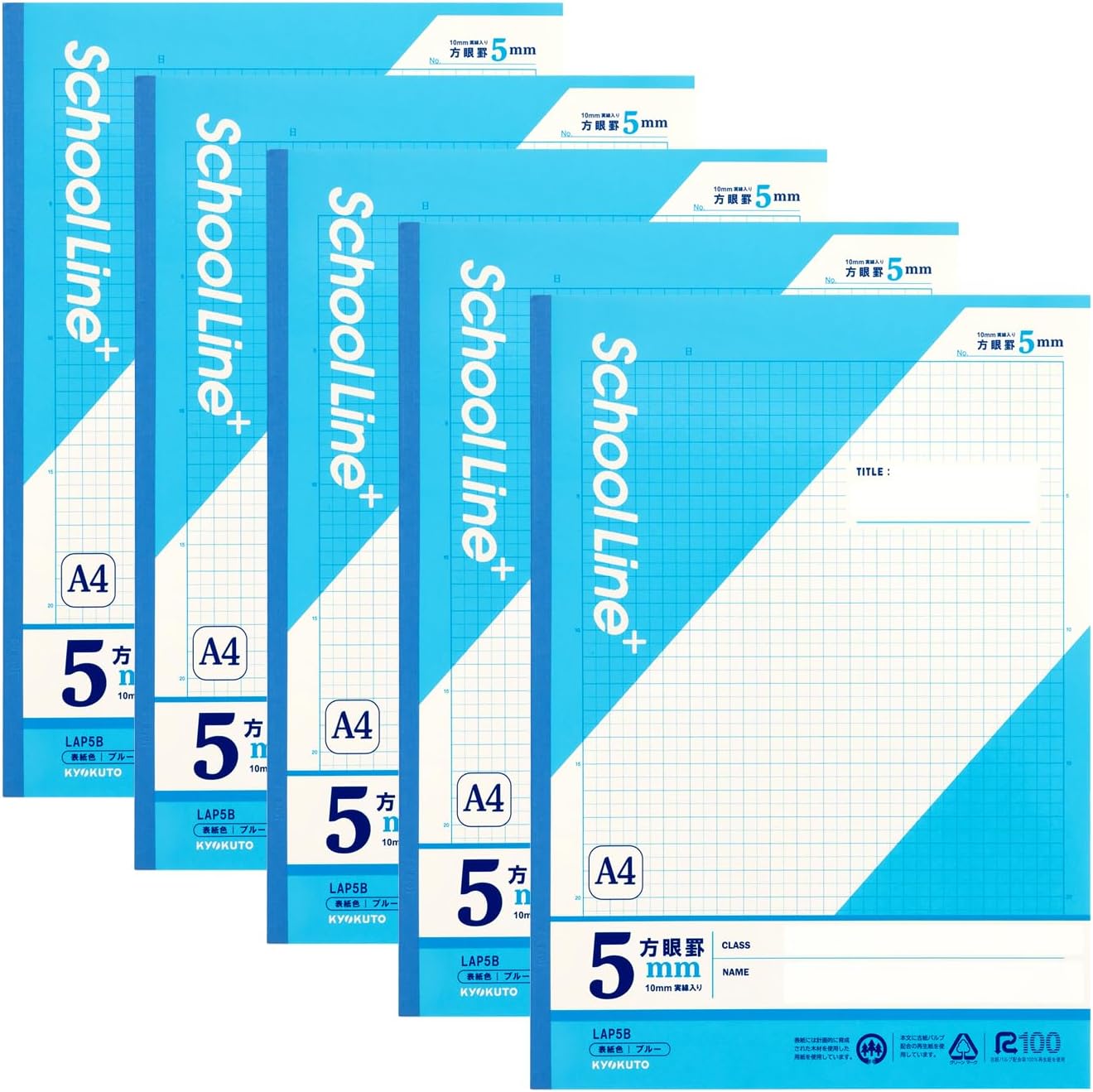 Kyokto LAPP5B05T School Line Plus 0.2 inch (5 mm) Graph Rule, A4, Blue, Pack of 5