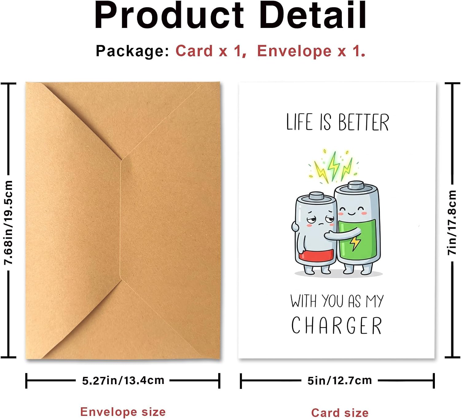 Life is Better Charger Card Funny Battery Pun Anniversary Birthday Gift for Partner image 3