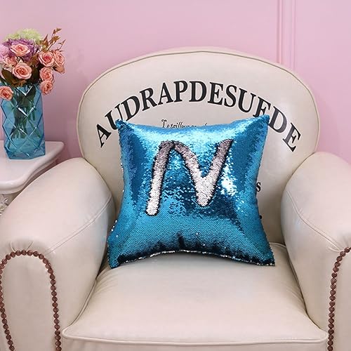 Miniatura 8 de MOCOFO Juego de 2 fundas de almohada con purpurina y lentejuelas mágicas reversibles, color verde azulado, con lentejuelas mágicas, de sirena, para