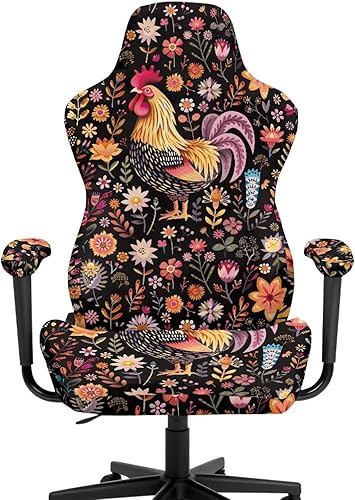 Miniatura 2 de Funda vibrante para silla de jugador con cremallera, fundas para silla de computadora, diseño de gallo floral, funda para sillas de juegos, anime, 4
