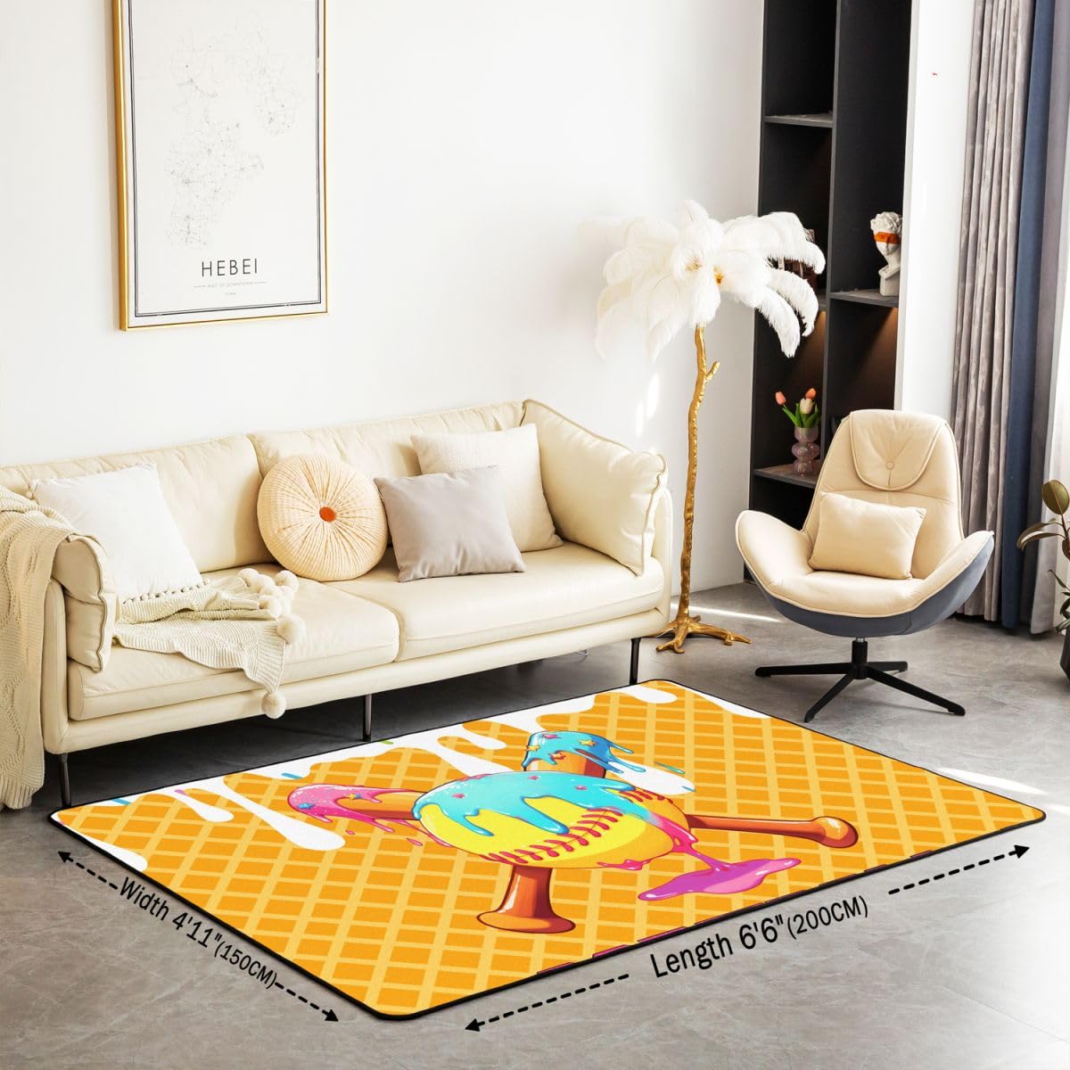 Homewish Dywaniki do softballu z lodami 100 x 150 cm do sypialni salonu - wibrująca piłka sportowy nowoczesny dywan podłogowy letnie gofry geometryczne krata duże dywany nie gubi włosia dywan