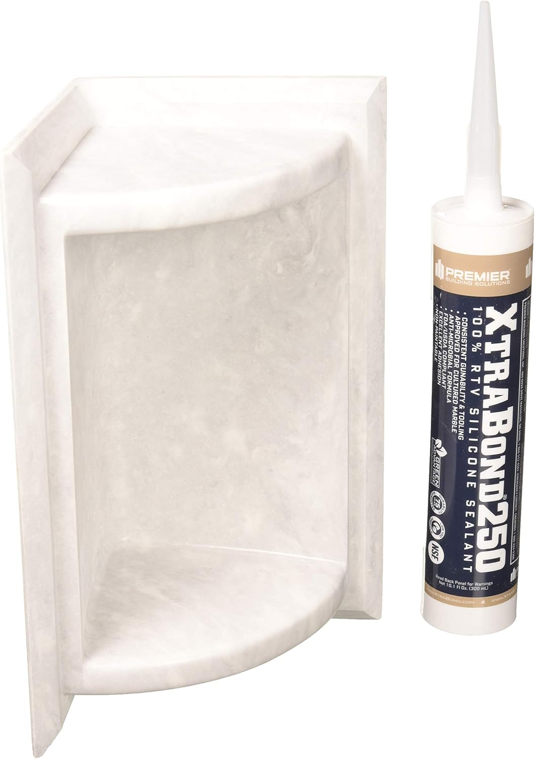 Swan SS07211.130 Solid Surface Corner Shower Soap Dish, 5.75-in L X 5.75-in H X 11-in H, Ice