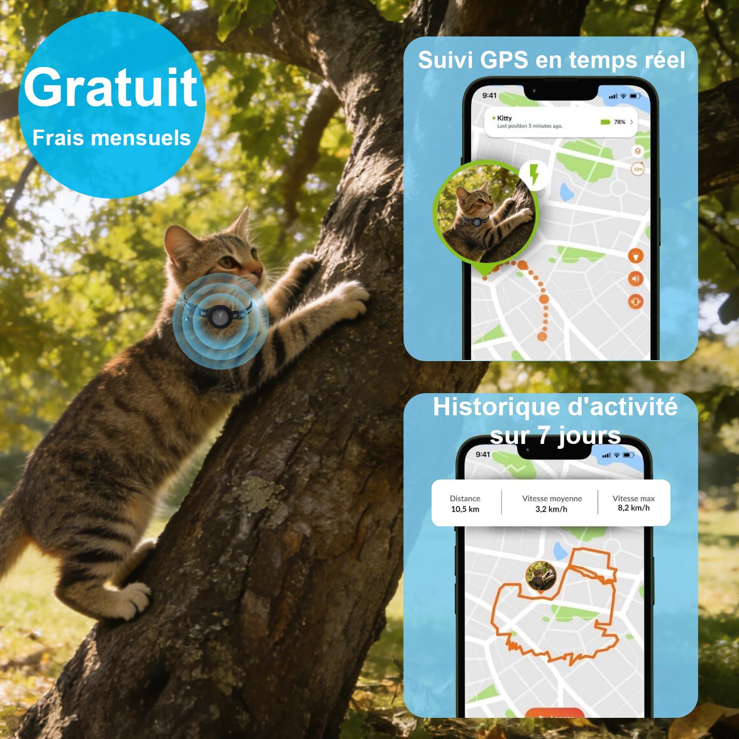 Localizador GPS Perros Compatible con Sistemas iOS y Android Tractive GPS Dog Reproducción del Historial de Rutas de 7 Días GPS para Gatos Localizador para Mascotas Resistente al Agua (IP67) - Negro - 3