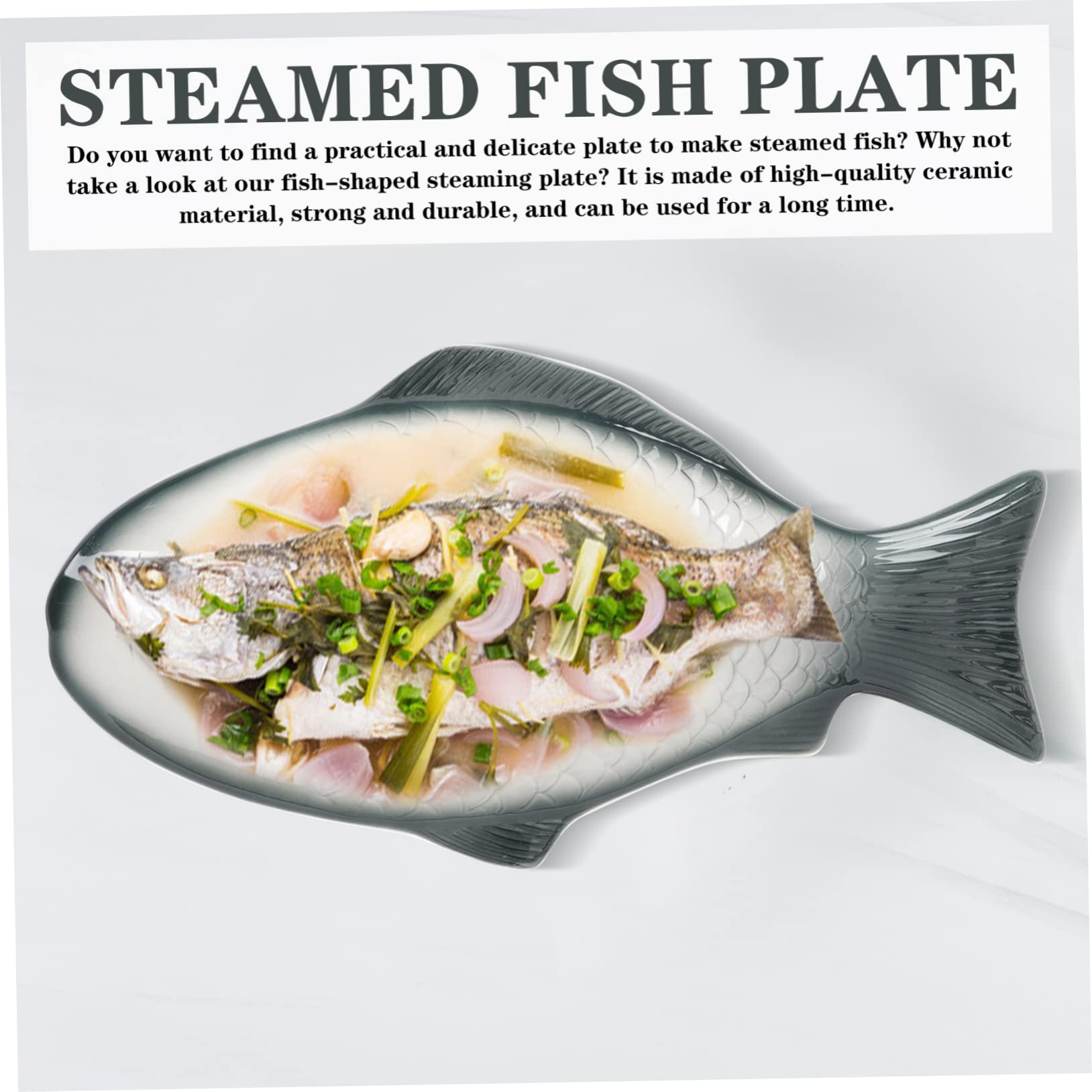 POPETPOP Piatto Forma di Pesce al Vapore Piatto Decorativo per Alimenti in Ceramica per Servire Pesce Frutti di Mare e Antipasti