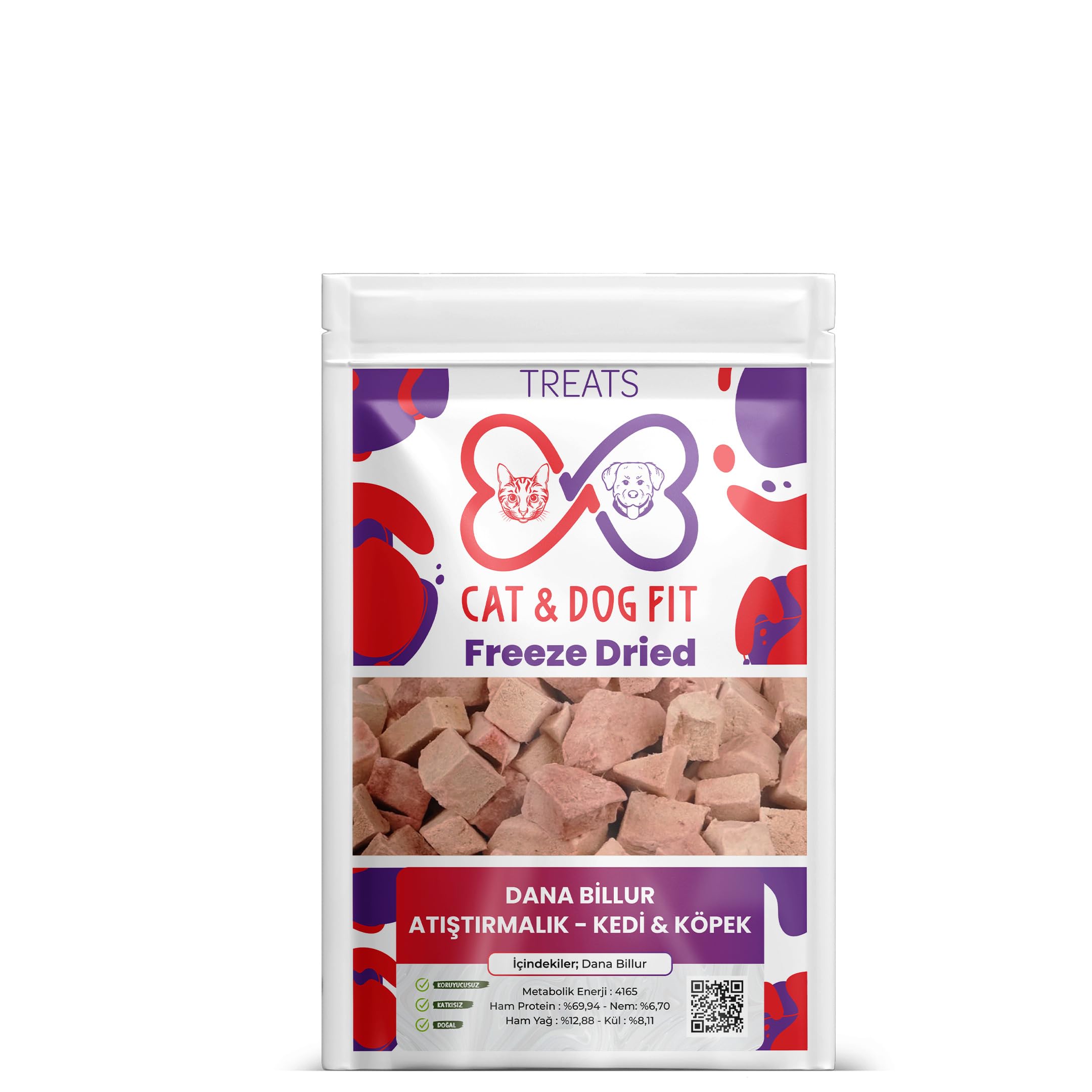 Freeze-Dried Dana Billur Kedi Atıştırmalık Mama%100 Doğal Katkısız Ödül Maması (1 Paket)