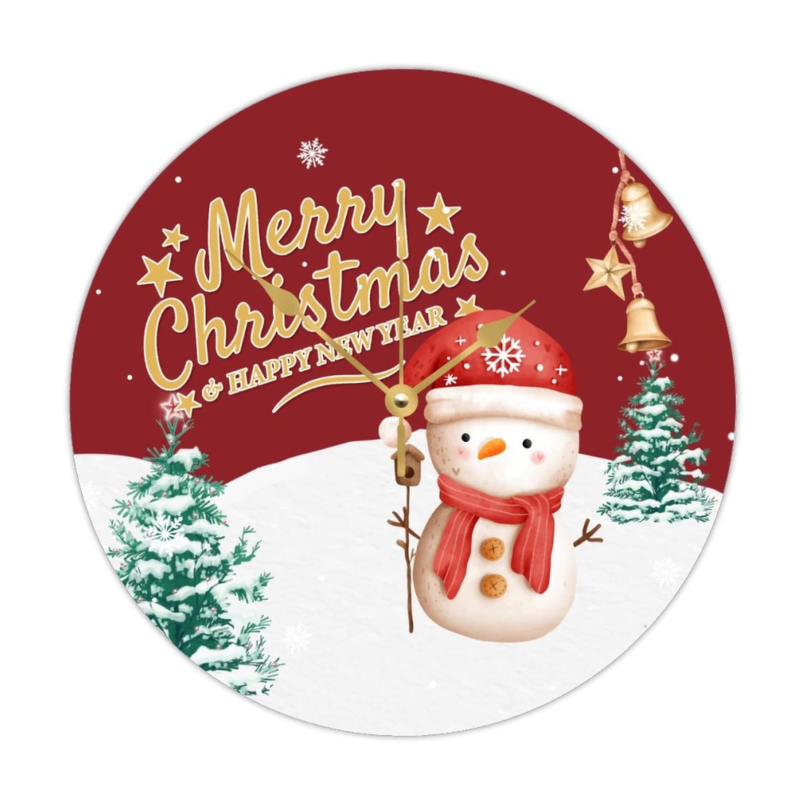 Horloge ronde en bois de Noël 38cm silencieuse à pile pour grand mur séjour