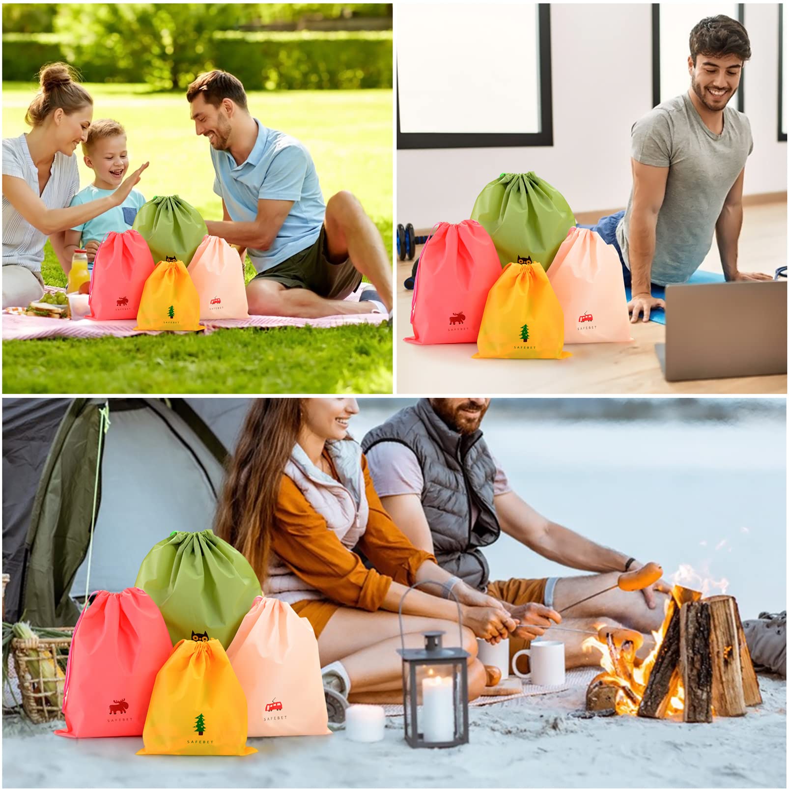 6 Sacchetti Da Viaggio In Cotone E Lino Stampato – Traspiranti, Con Coulisse, Per Indumenti, Biancheria E Calzini, Motivi Foglie, Organizer Da Valigia