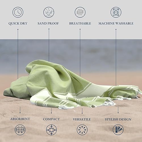 Vista 291 de LANE LINEN Juego de 6 toallas de playa turcas para mujer, tamaño grande, 39 x 71 pulgadas, prelavadas, no se encogen, no se encogen, sin arena