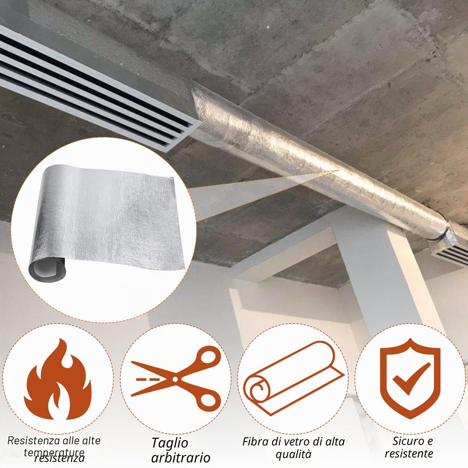 Pannello Scudo Termico in Alluminio Autoadesivo in Fibra di Vetro 60 x 250 cm 300℃ per Tubo Scarico Auto Moto