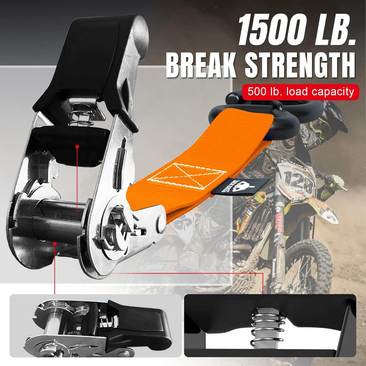 Ratchet Tie Down Straps Set,1500 lbs Break Strength,1" x 15' Heavy Duty Ratchet Straps with 4X Soft Loops Padded Handles Coated S Hook, Fits for Moving Appliances Motorcycle ATV Truck,Orange - Image 2