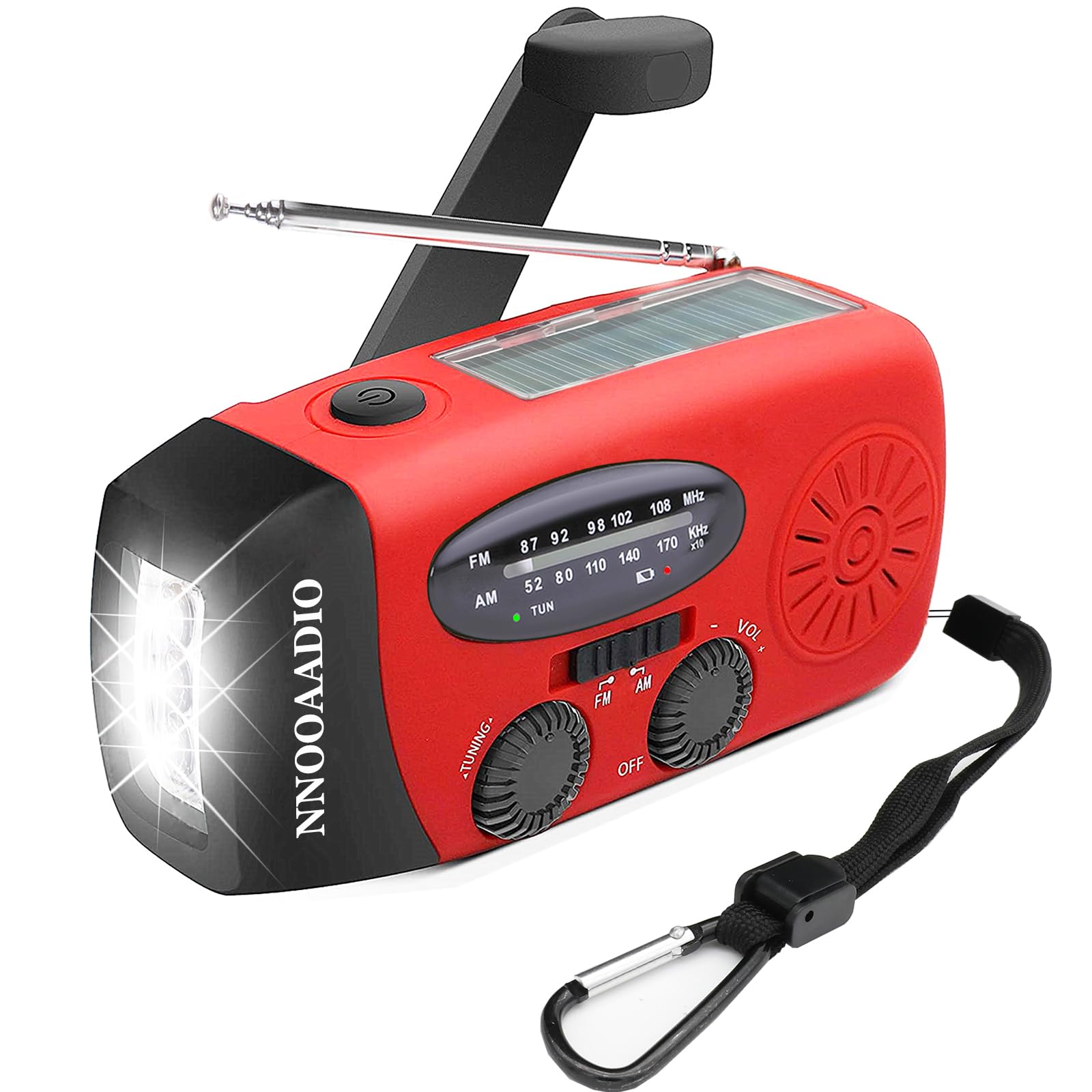 Wind Up Radio, Emergency Solar Radio Hand Crank AM/FM Weather Radio with Portable Power Bank, Rechargeable USB Phone Charger, Bright LED Flashlight for Household and Outdoor Survival