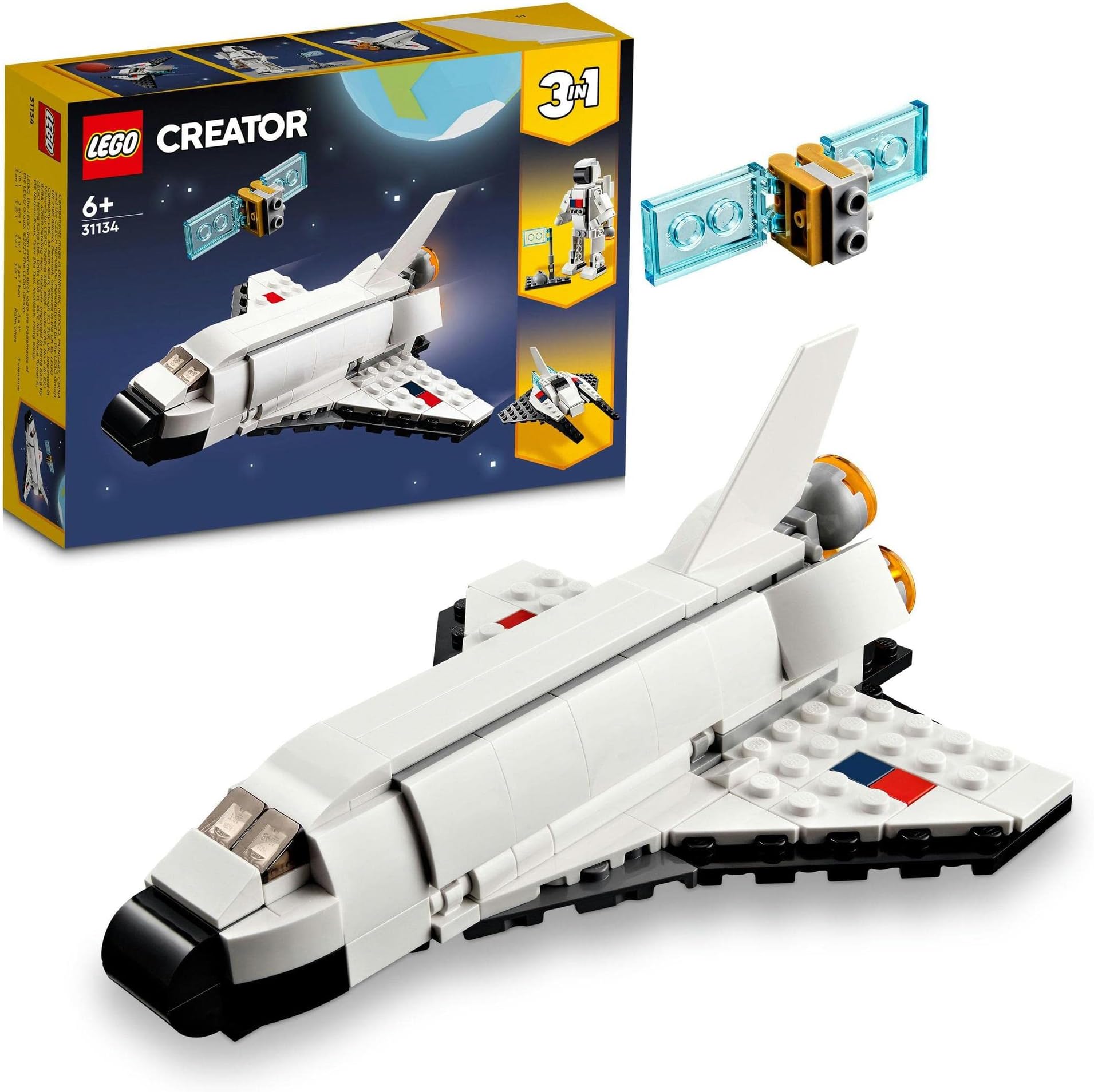 LEGO Creator 3-in-1 31134 Space Shuttle, Astronaut, Spaceship, Toy Blocks, For Boys and Girls Ages 6 and Up