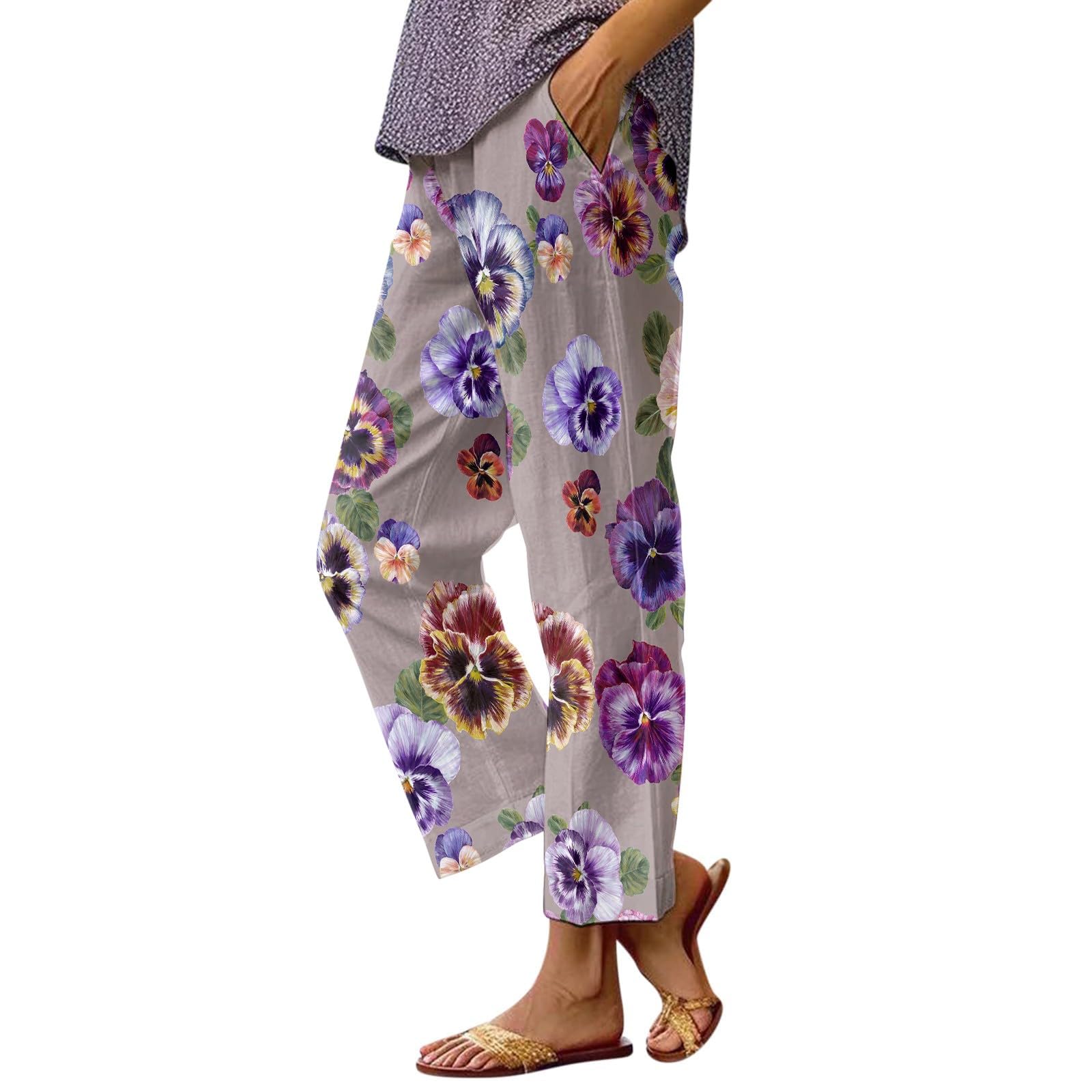 Cotton Linen Pants for Women 2026 Summer Wide Leg Elastic Straight Leg Lounge Pant Drawstring Lightweight Beach Trousers