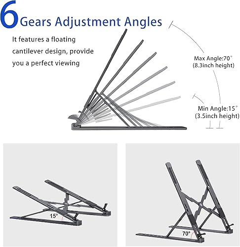 Miniatura 3 de Soporte portátil para computadora portátil, accesorios para laptop, ajustable, ventilado, ergonómico, de aluminio, para laptop, compatible con