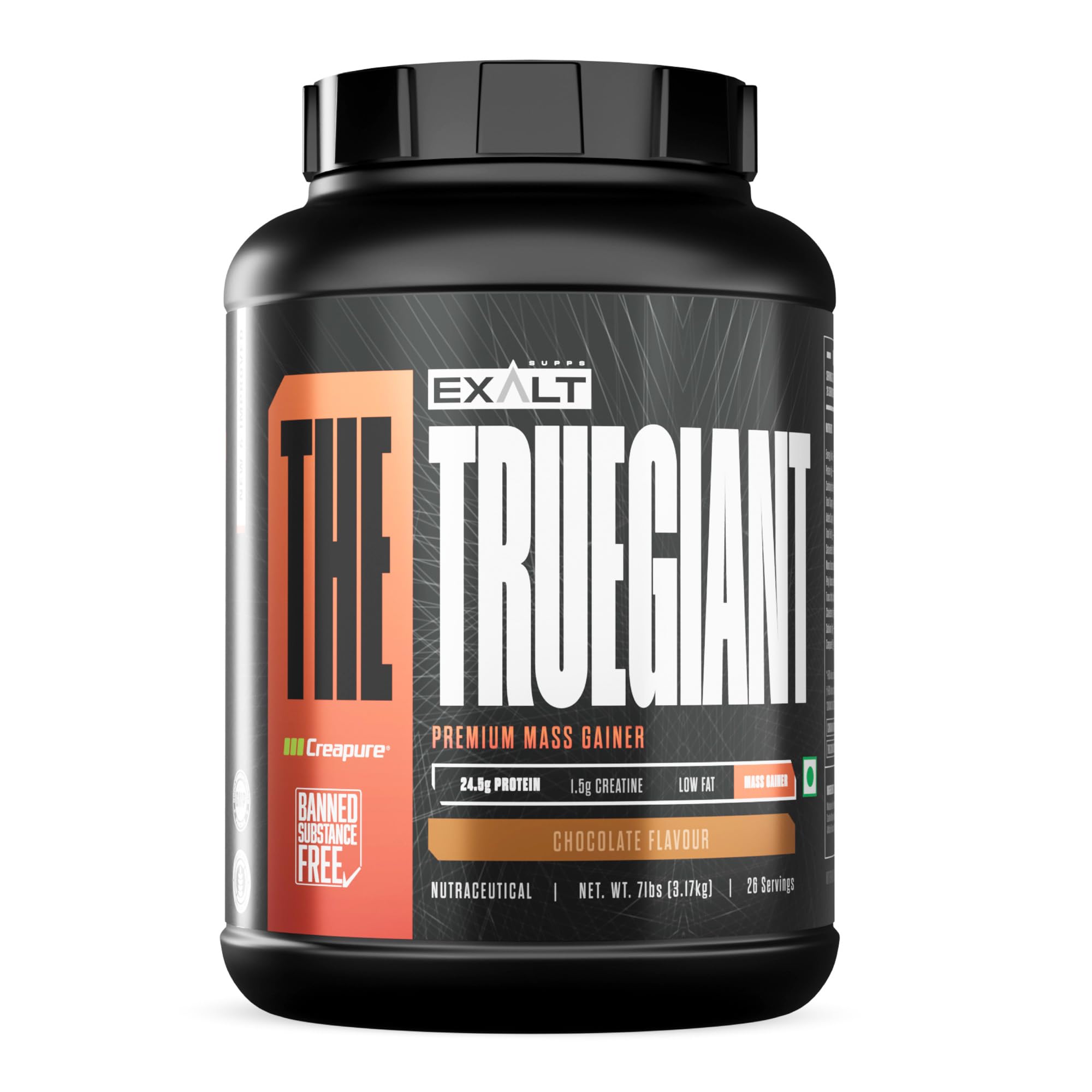 [BRSROCYYAF7W2FLJ] The TrueGaint Mass Gainer | Chocolate | 3.17 Kg | 26 Servings | 24.5g Protein | 1.5g Creatine | Low fat | Increases Muscle Growth