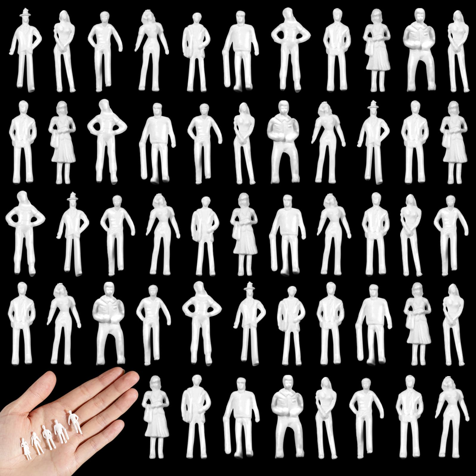 Namalu 50 Pcs 1:75 Scale 0.98 Inch White Unpainted Mini People Figures Miniature People for Model Trains Architectural Standing and Sitting Mini Diorama Figures for Architectural Project Scenes โ image 1