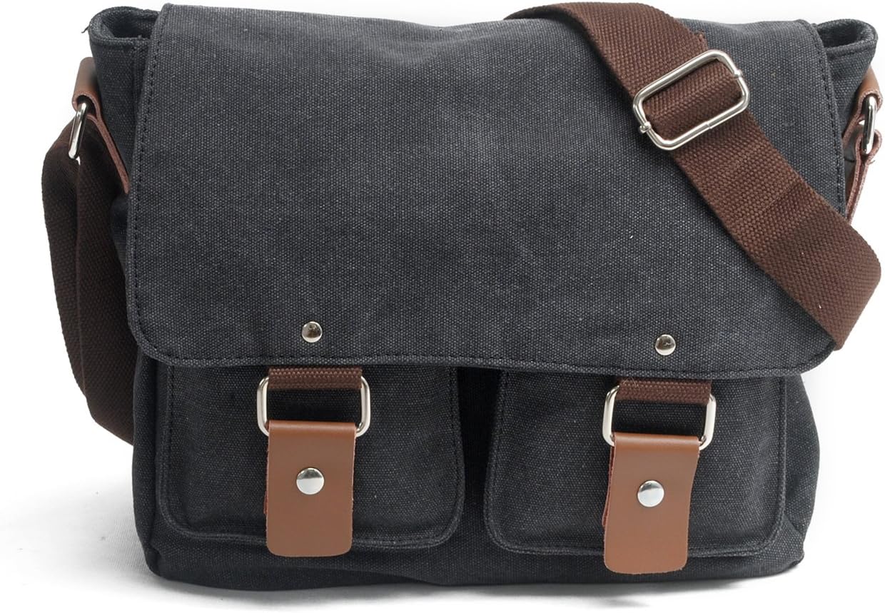 peacechaosWaterproof Camera bag/Case, Vintage Canvase Leather Trim DSLR SLR Camera Shoulder Messenger Sling bag for for Nikon, Canon, Sony, Pentax, Olympus Panasonic, Samsung & Many More