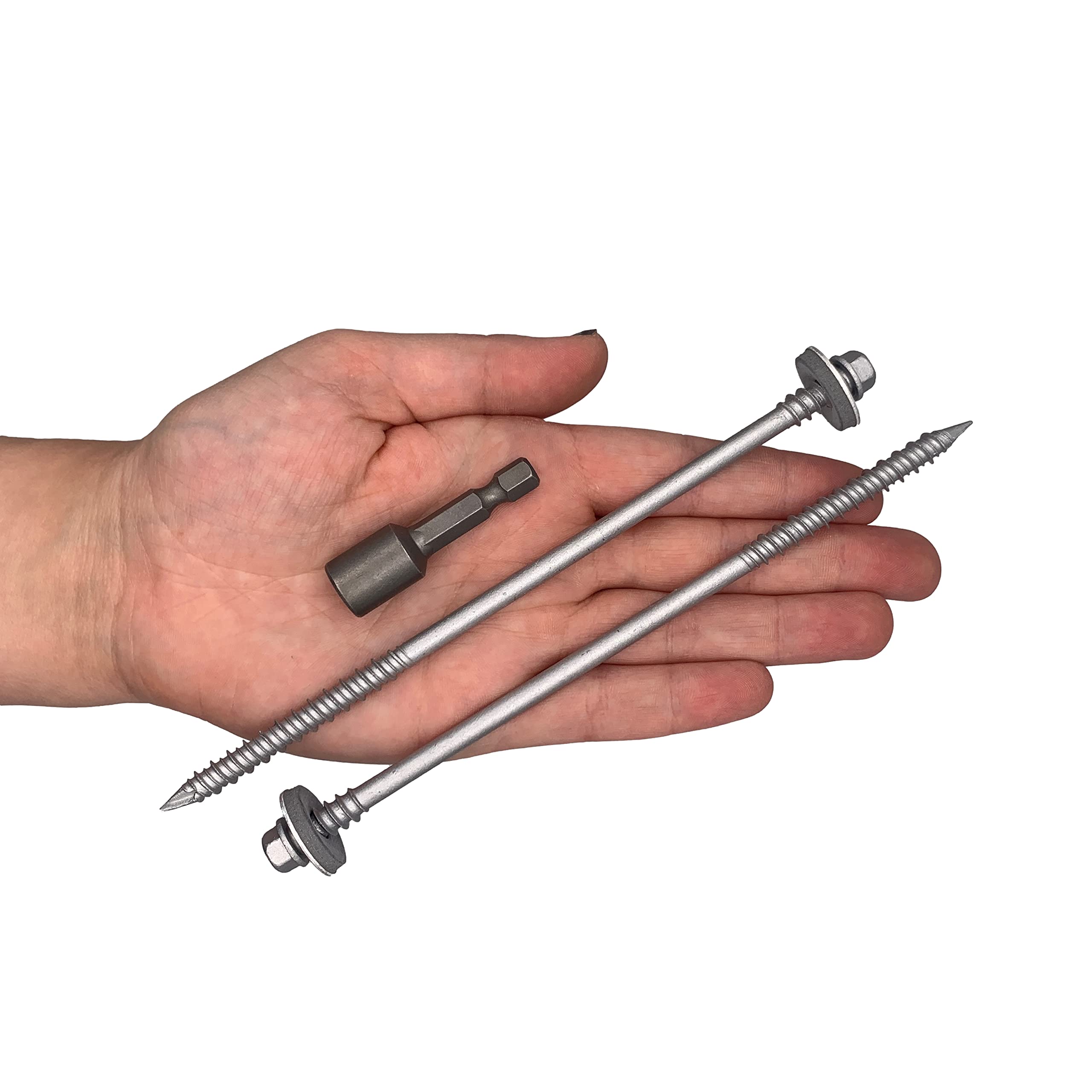 Marcopol Lot de 50 vis à tête hexagonale autotaraudeuses 6,4 x 160 mm en acier au carbone avec rondelles EPDM pour la fixation de panneaux à sandwich (50, 6,4 x 160 mm), gris