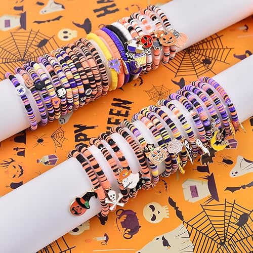 Baoximong Halloween Beads for Bracelet Making Kit, Black Orange Pumpkin Beading Set with Moon Pumpkin Ghost Witch Hat Charms Pendants for Jewellery Making DIY Craft Arts Halloween Gifts - Image 6
