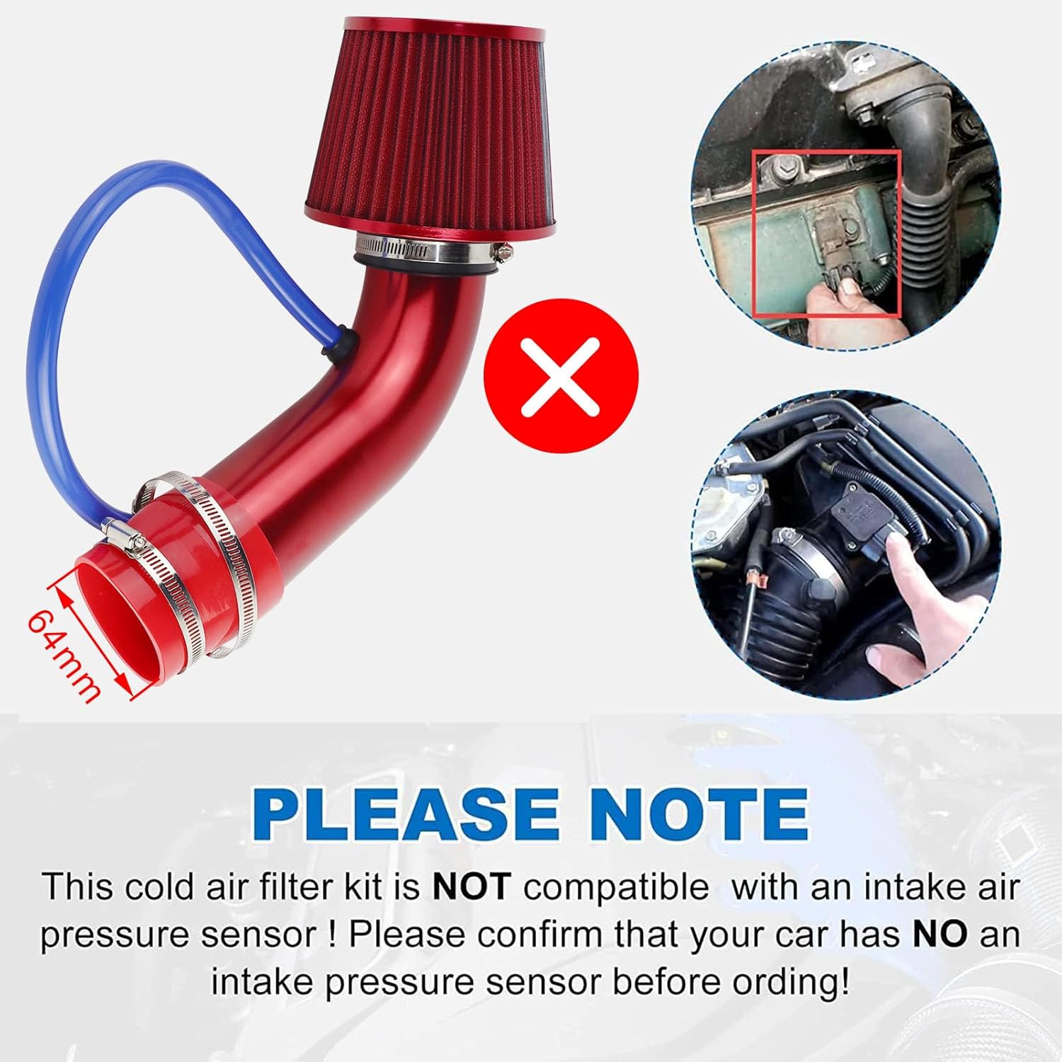 FLYPIG ‌Universal 76mm 3" Cold Air Intake Pipe Kit - High Flow Aluminum Turbo Induction Hose with Air Filter, Compatible with Performance Cars & Turbocharged Automotive Engines