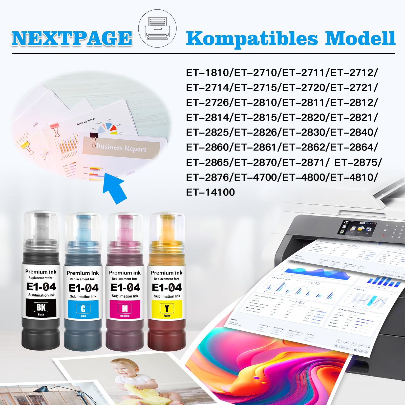 Nextpage 104 inchiostri a sublimazione multipack compatibili con Epson EcoTank ET-1810/ET-2710/ET‑2711/ET-2712/ET-2714/ET-2715/ET-2720/ET-2721/ET-2726/ET-2810/ET-2811/ET-281/ET-281/ET-281/ET-281/ET