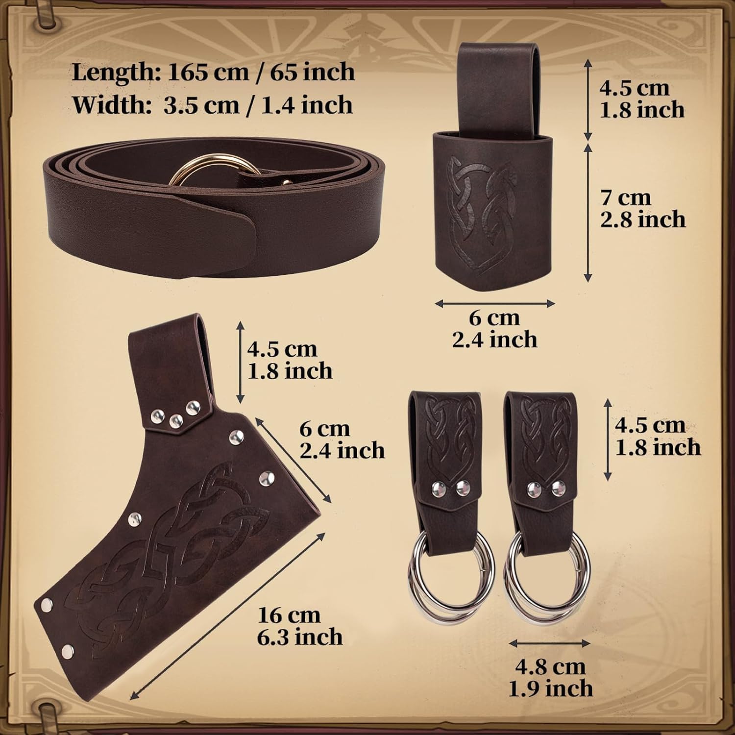 Shoulder Armor Pauldron Vial Witch Belt Pouch Waist Bag Retro Bracer Medieval Knight Robot Renaissance Cosplay Viking Costume (Brown)