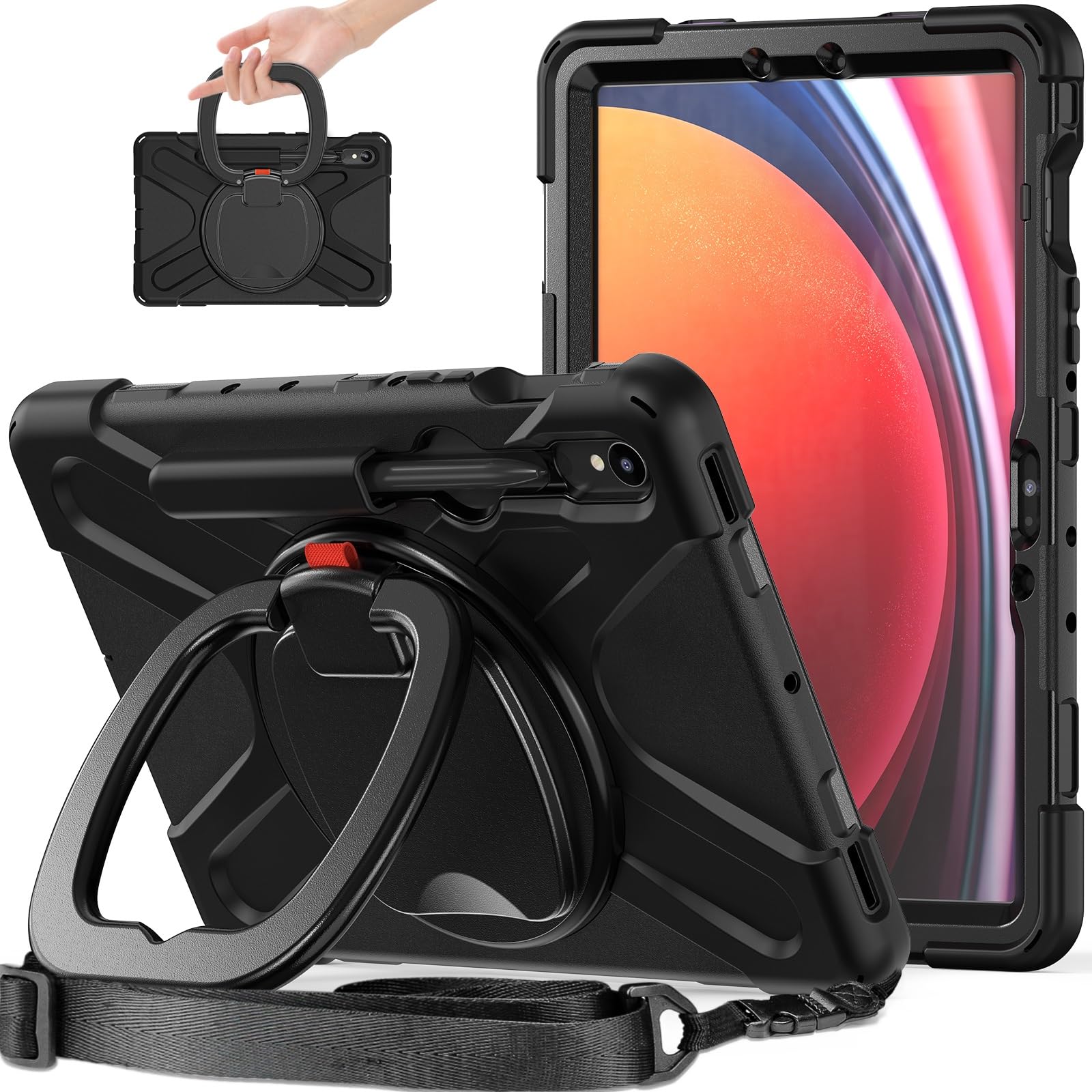 Custodia per Tablet PC Custodia in TPU resistente agli urti compatibile con Samsung Galaxy Tab S9 11 pollici 2023 X710/X716B/X718U, tracolla con manico girevole, copertura protettiva antigoccia antiur