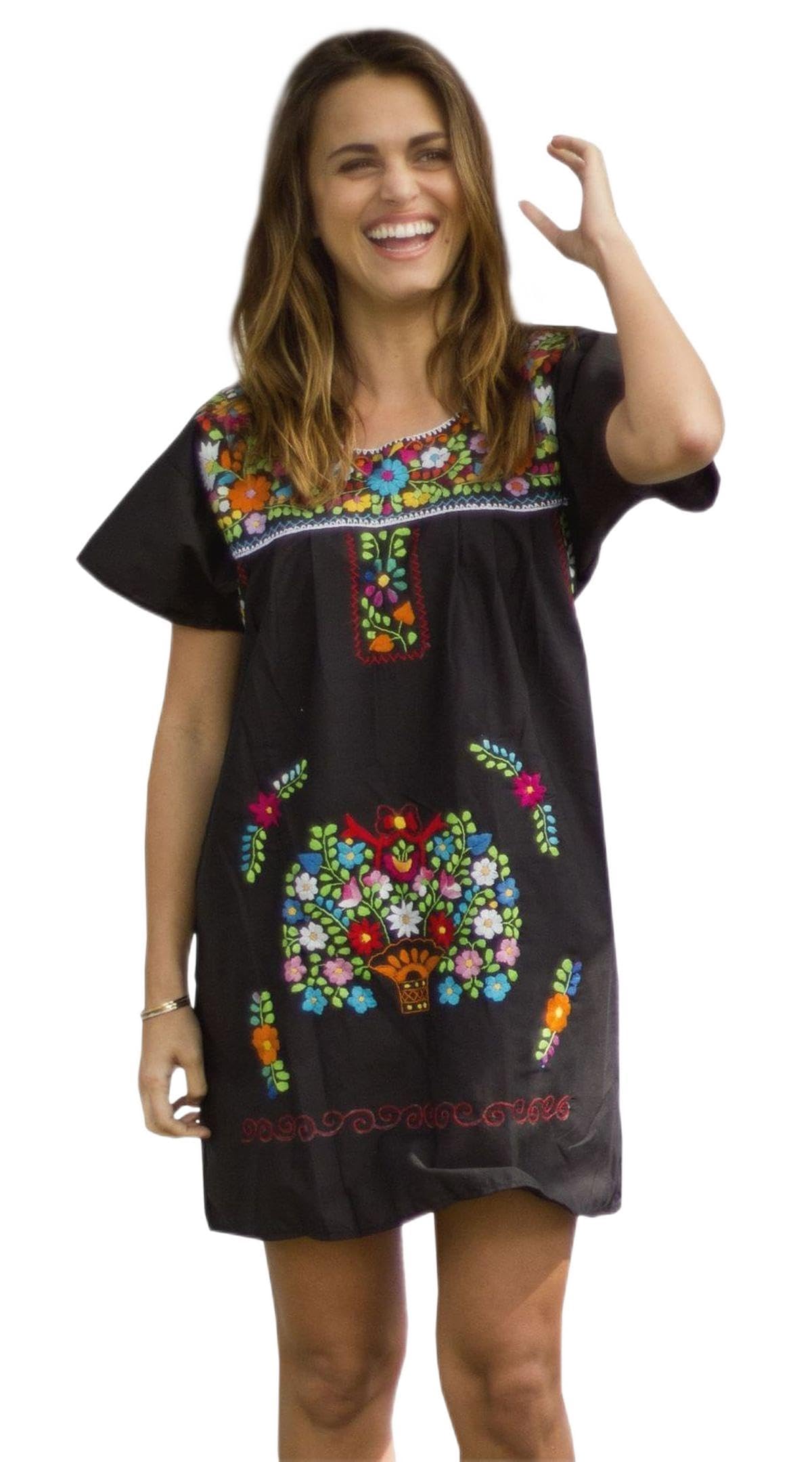 Embroidered Mexican Peasant Mini Dress