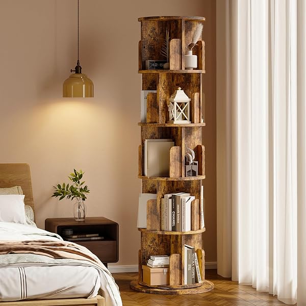 MXV Rotating Bookshelf, 360 Display, Small Corner Bookshelf for Small Space, Floor Standing Bookcase Storage Rack, Wood
