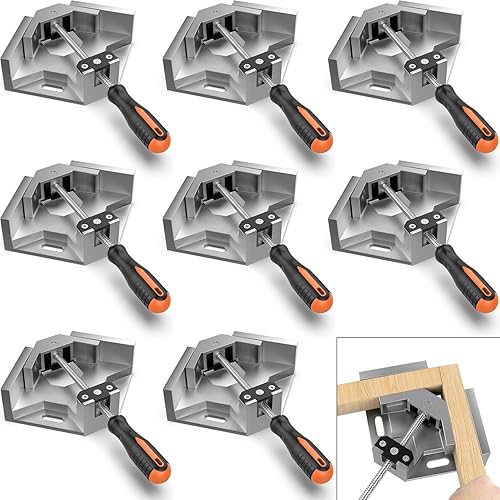 Miniatura 46 de Housolution Abrazadera de ángulo recto, [2 unidades] Abrazadera de esquina de aleación de aluminio de 90 ° de un solo mango, herramienta de Naranja