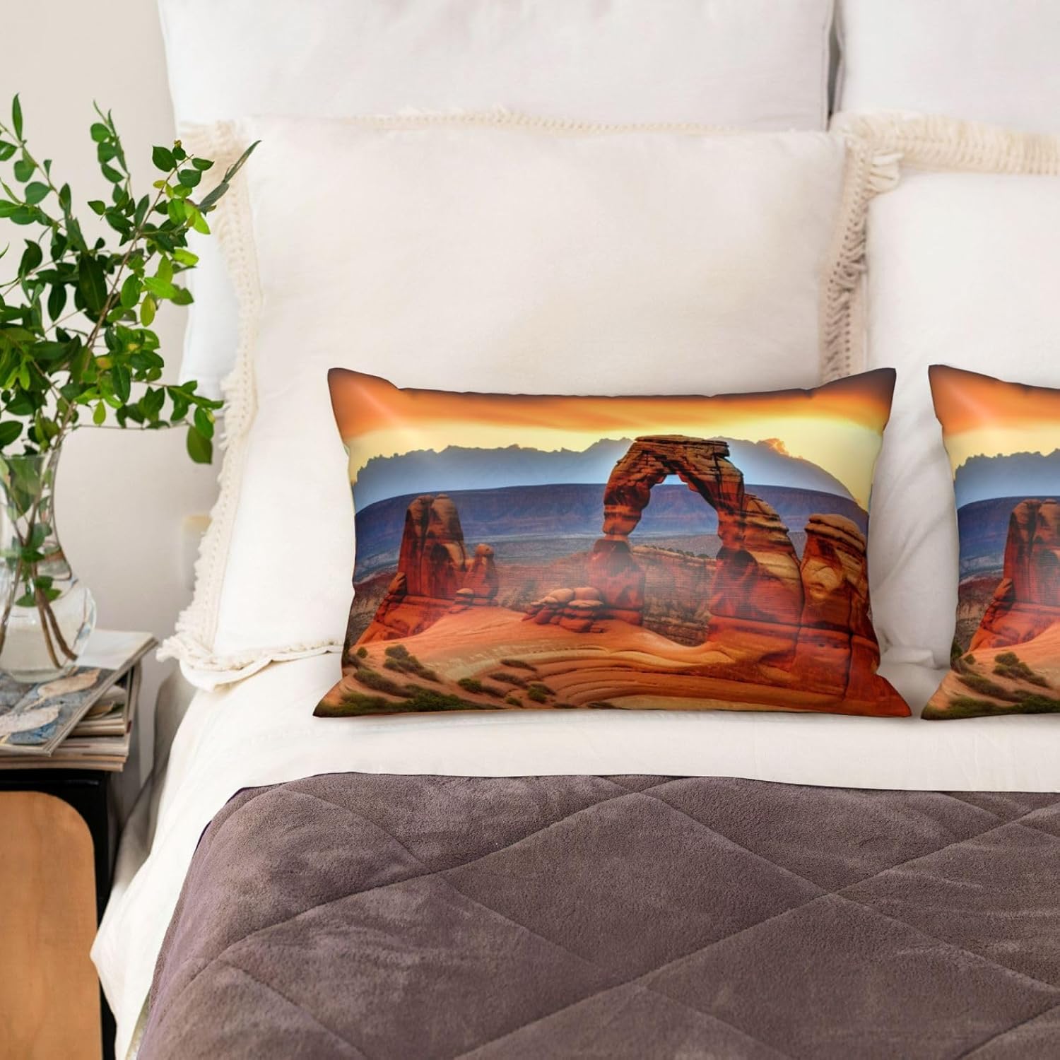 2 Pack Satin Pillowcase for Hair and Skin, Queen Size Pillow Case with Hidden Zipper, Arches National Park Silk Pillow Cover 20x36 Inches, Soft Cooling Pillowcase for Sleeping Gift
