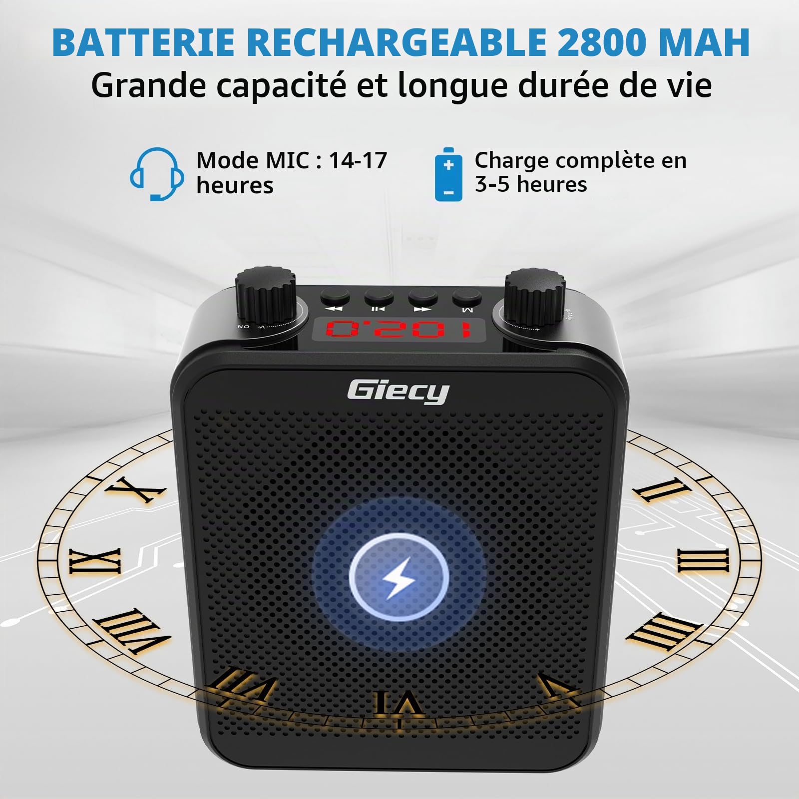 Amplificateur Voix Portable 30W avec Batterie au Lithium 2800mAh et Casque de Microphone, Mini amplificateur de Voix Rechargeable pour Les entraîneurs, Les Enseignants, Les Guides, Les réunions