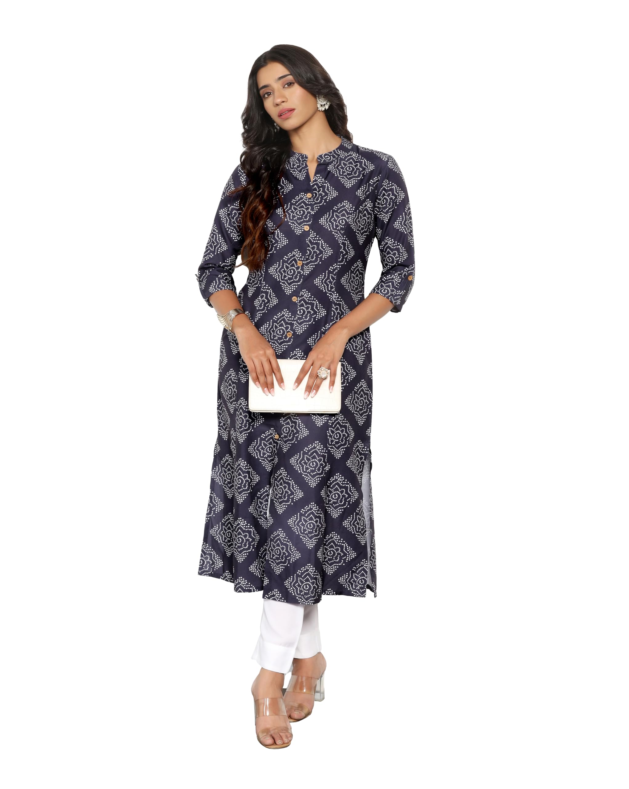 Tadkee Women Printed Kurta With Pant (Nx-Kurti-Pant-Box-112-Navy-S)