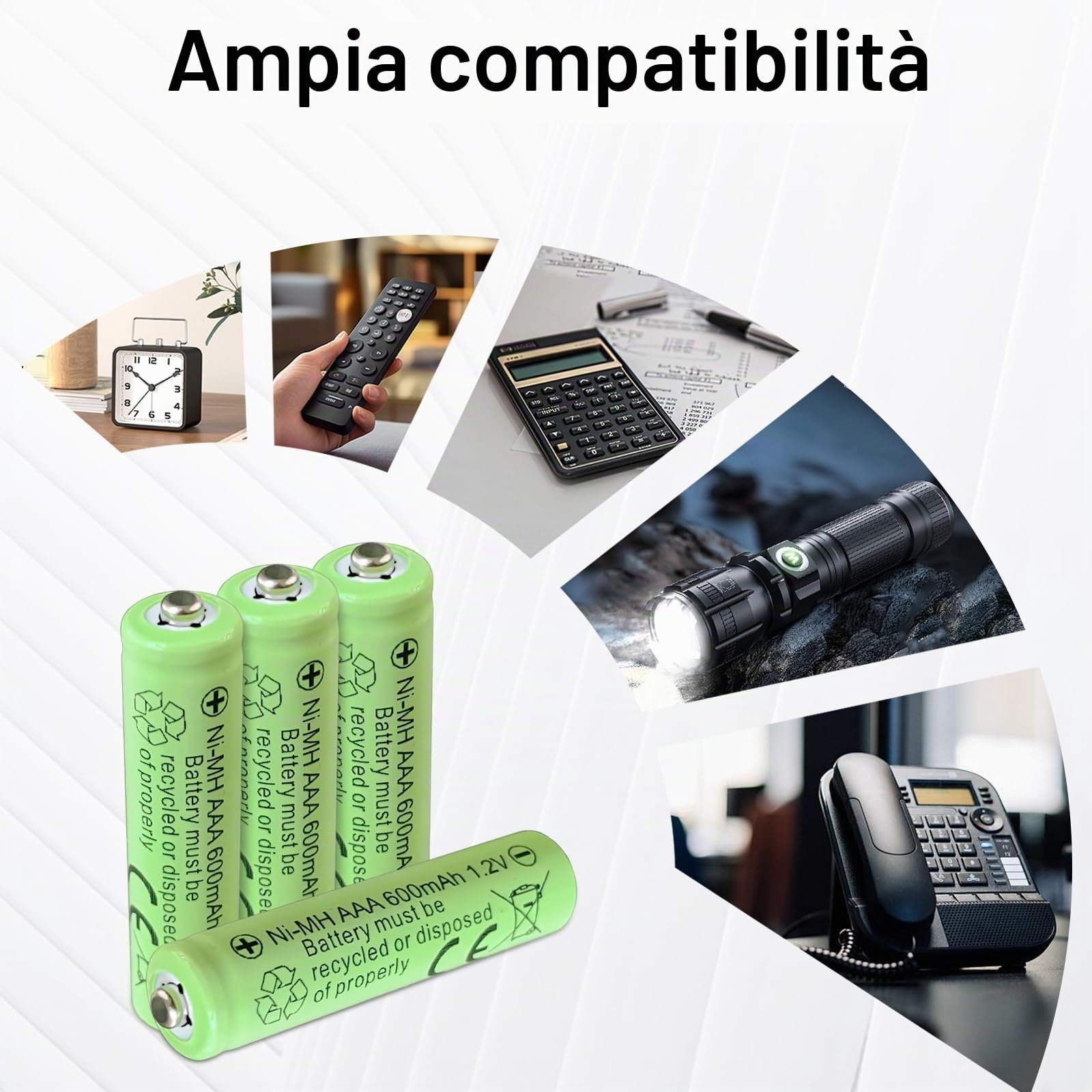 Batterie ricaricabili Ni-MH AAA, 1,2 V, capacità 600 mAh, ad alta capacità, adatte per più telecomandi/luci notturne solari, confezione da 8