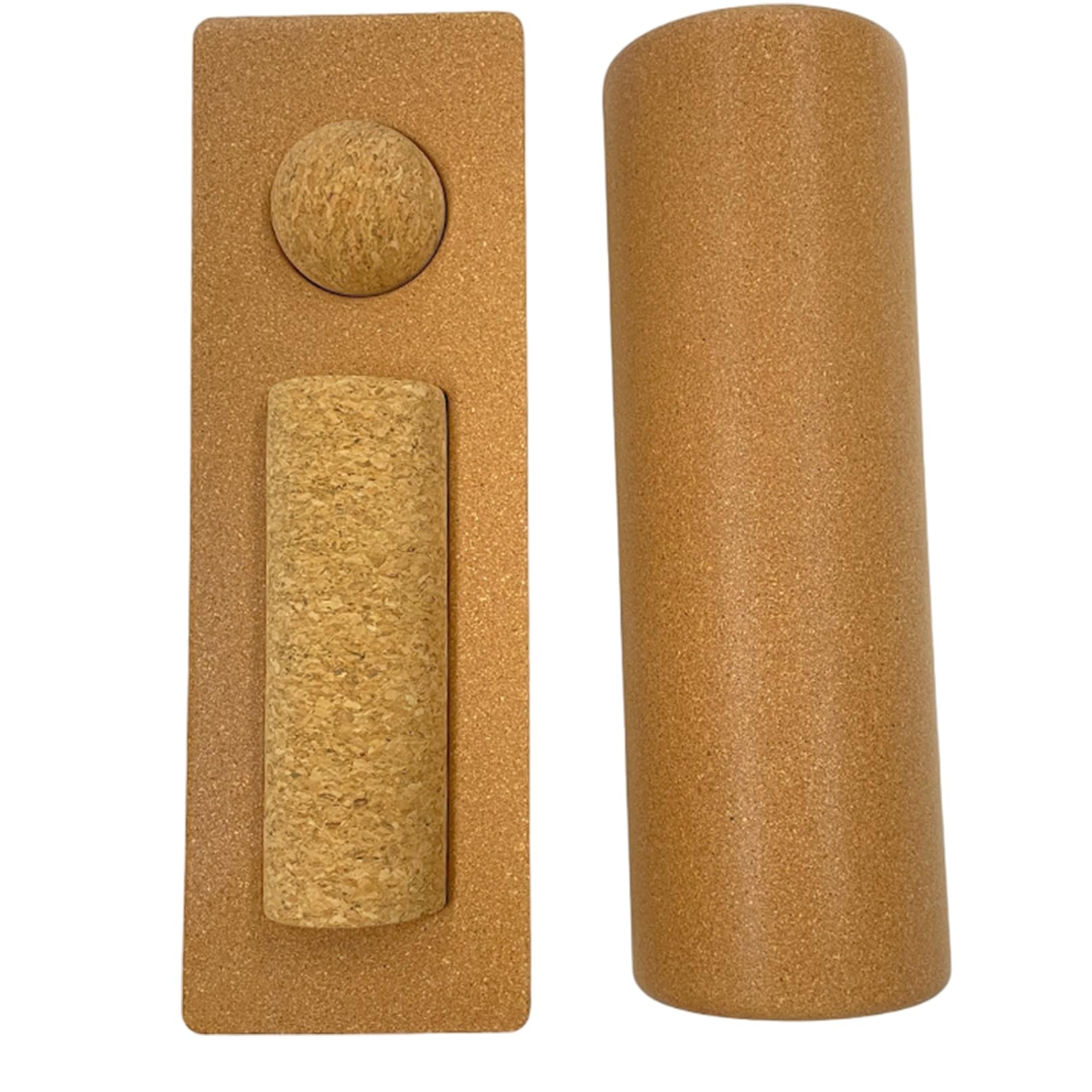 Tabla de equilibrio de corcho y set para fortalecer los tobillos - Tabla de equilibrio de corcho natural 2 en 1 para adultos para fortalecer y estabilizar los pies, incluye masajeador de rodillo