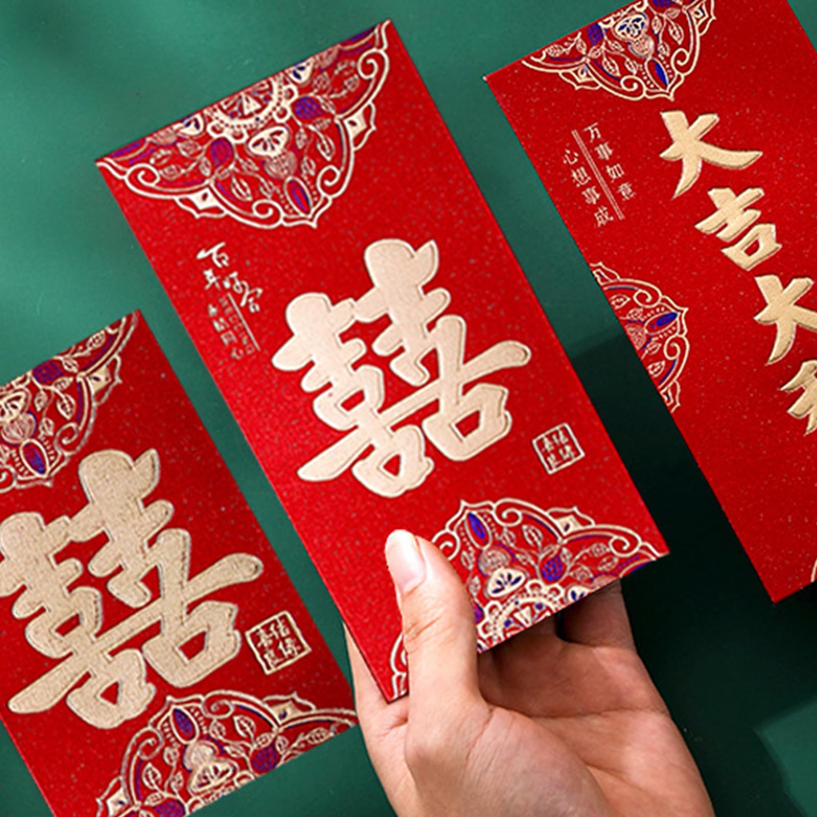 12PCS Lucky Money Envelopes Traditional Chinese Red Money Pockets Red Envelopes for Wedding (Style B), 9 x 17 cm - Image 2