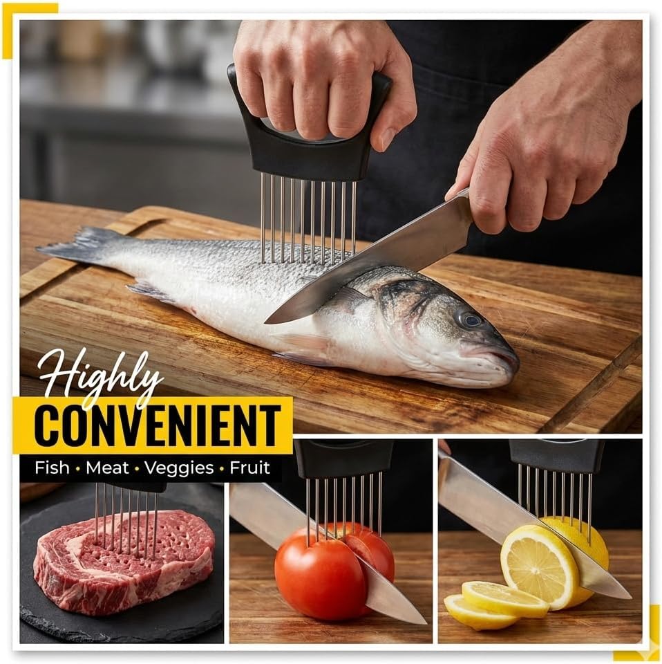 Onion Holder for Slicing 2026, Stainless Steel Onion Slicer & Cutter with Finger Guard, Ergonomic Anti-Slip Handle, Multi-Use Kitchen Tool for Tomato, Potato, Avocado, Egg, Lemon & Meat image 2