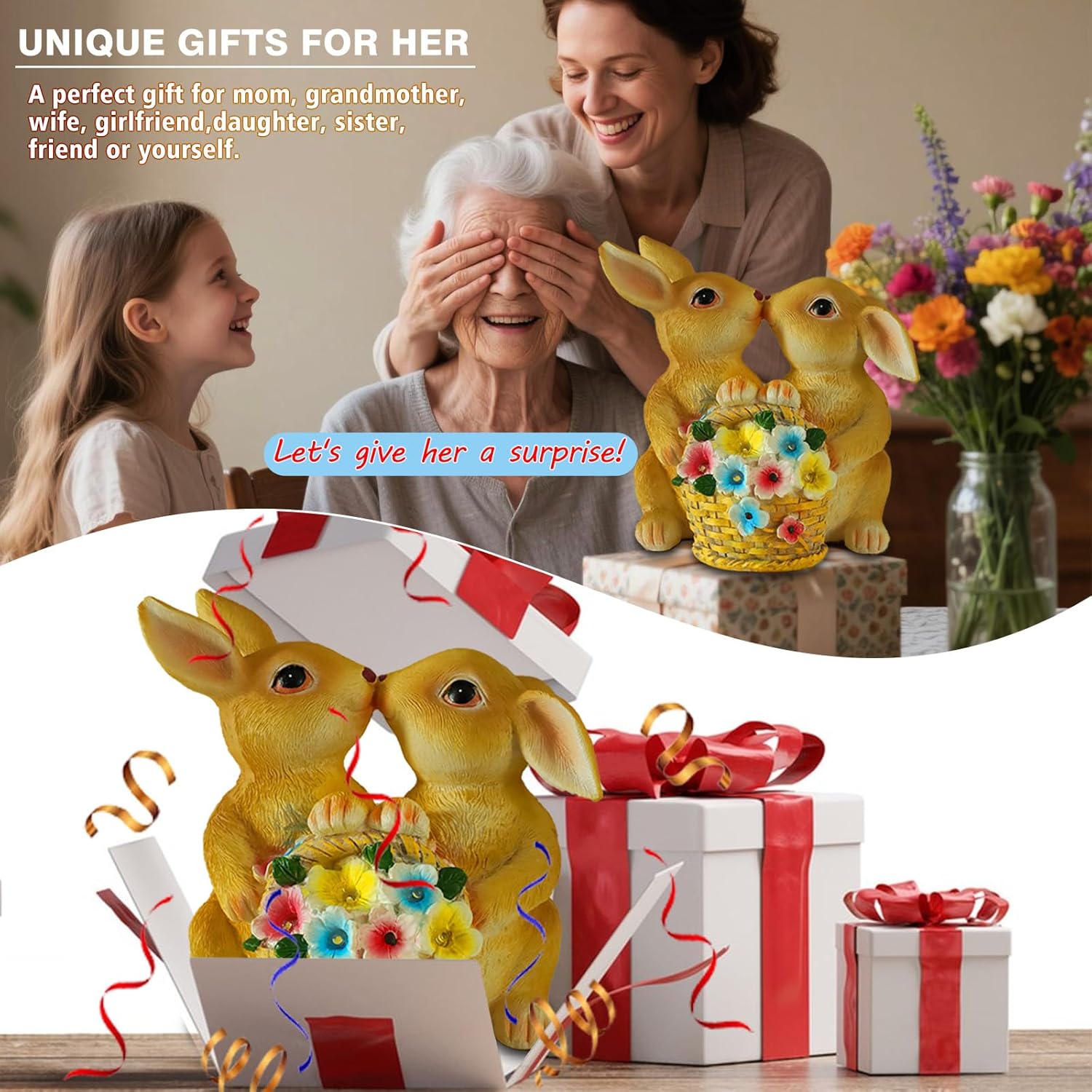 Garden Statues Rabbit Solar Lights, Bunny Decor with LED Lights Home Decorations Outdoor Garden Rabbit Statue for Patio, Balcony, Yard, Lawn Ornament - Unique Housewarming Birthday Gifts for Women - Image 5